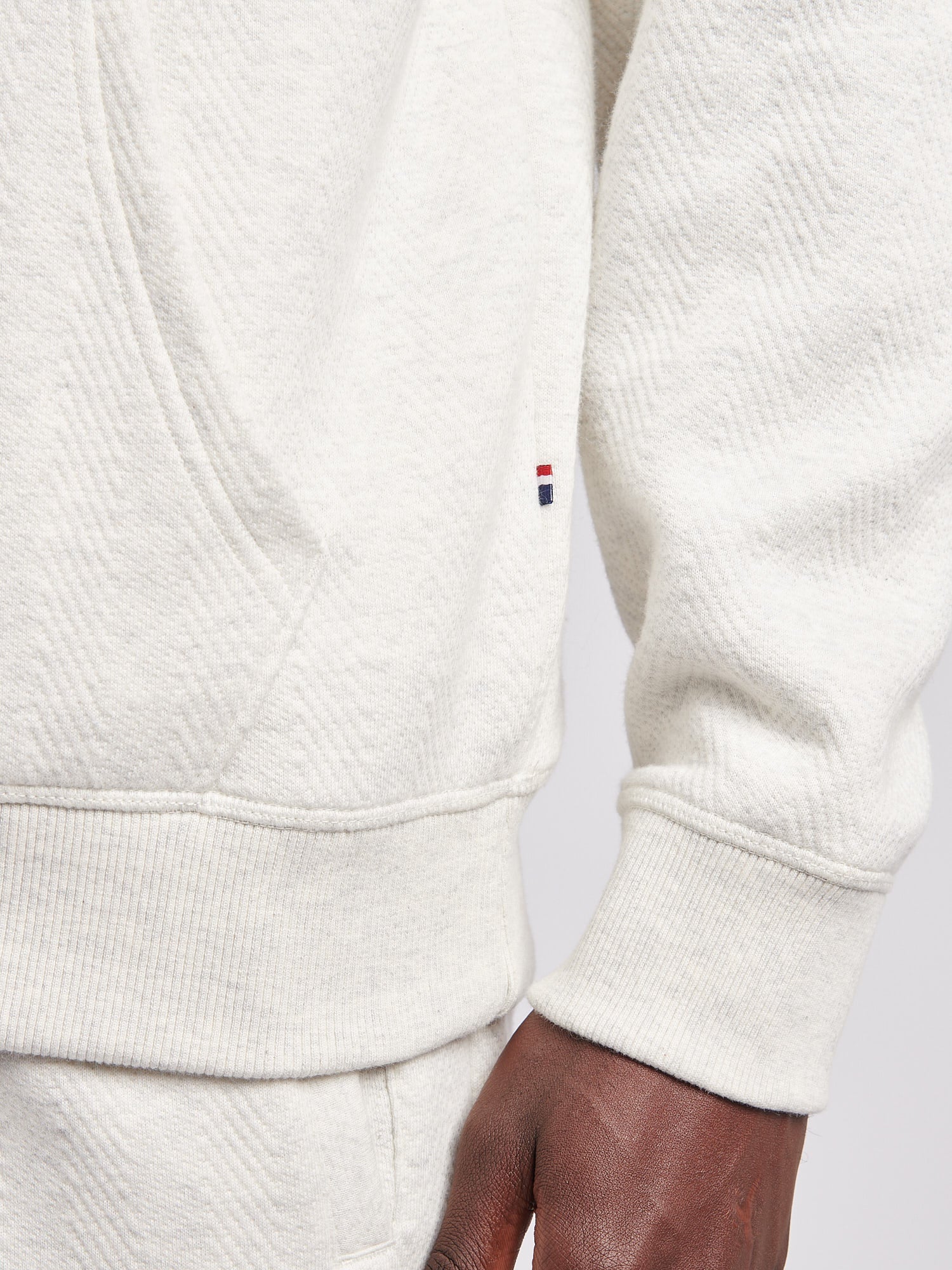 Mens Double Horsemen Herringbone Hoodie in Light Grey Marl - Image 5