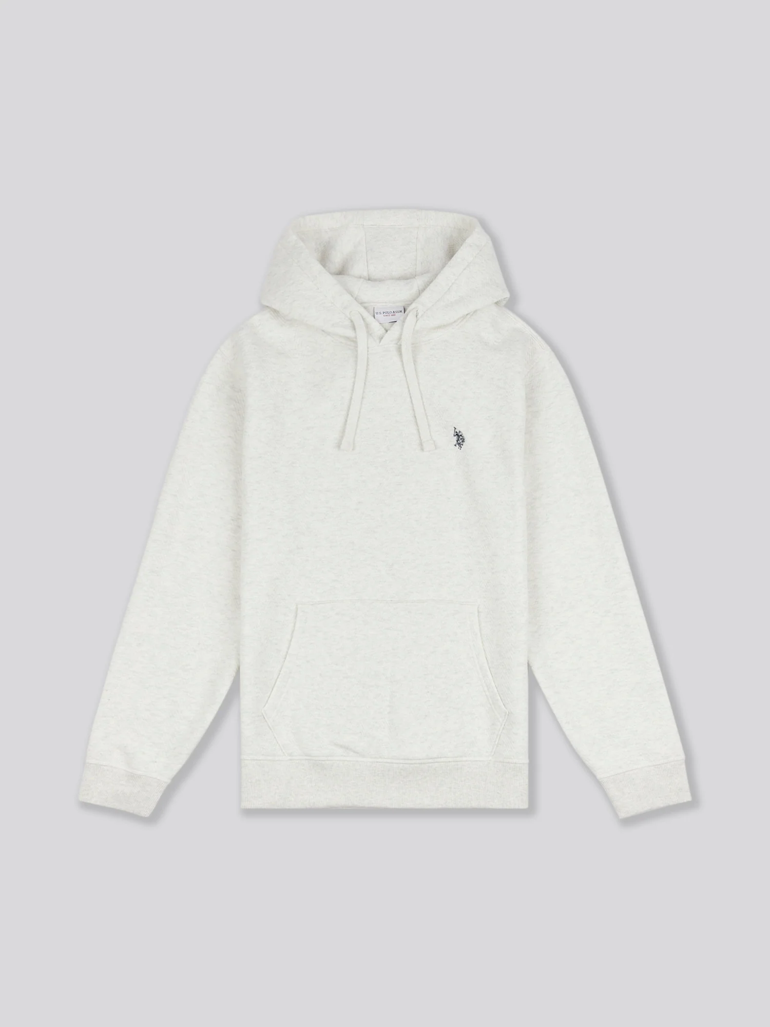 Mens Double Horsemen Herringbone Hoodie in Light Grey Marl - Image 6