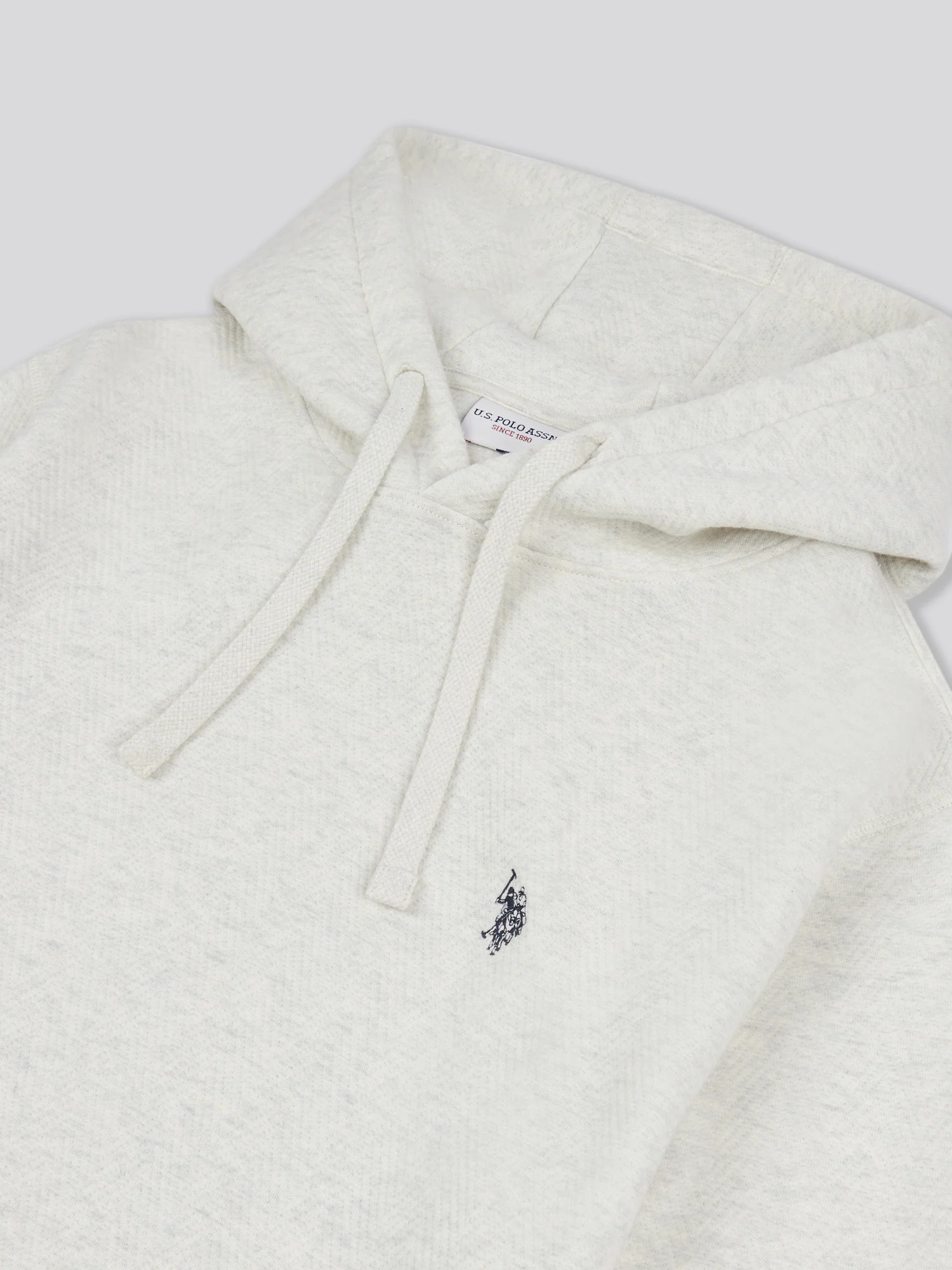 Mens Double Horsemen Herringbone Hoodie in Light Grey Marl - Image 8