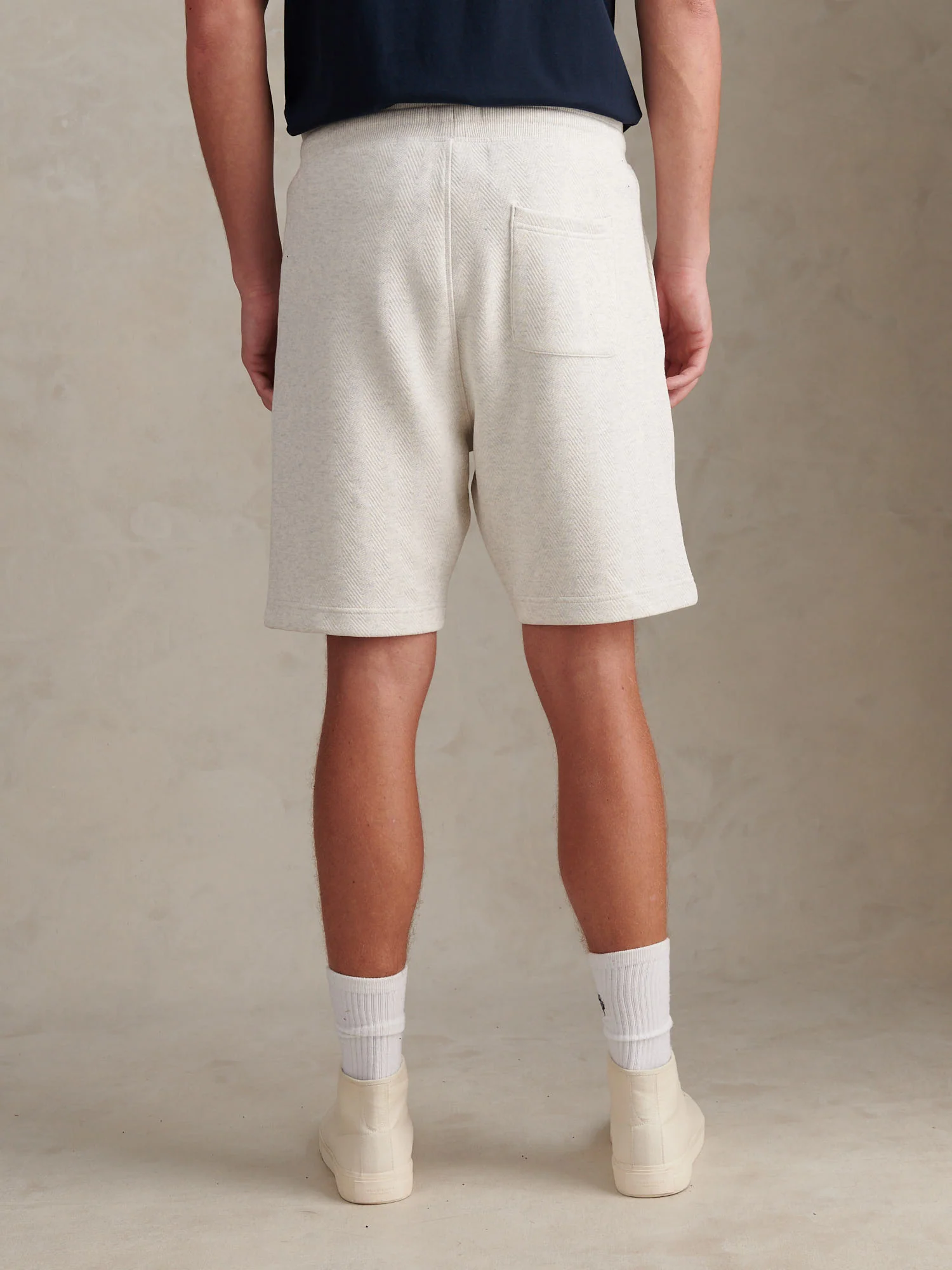 Mens Double Horsemen Herringbone Sweat Short Light Grey Marl - Image 4