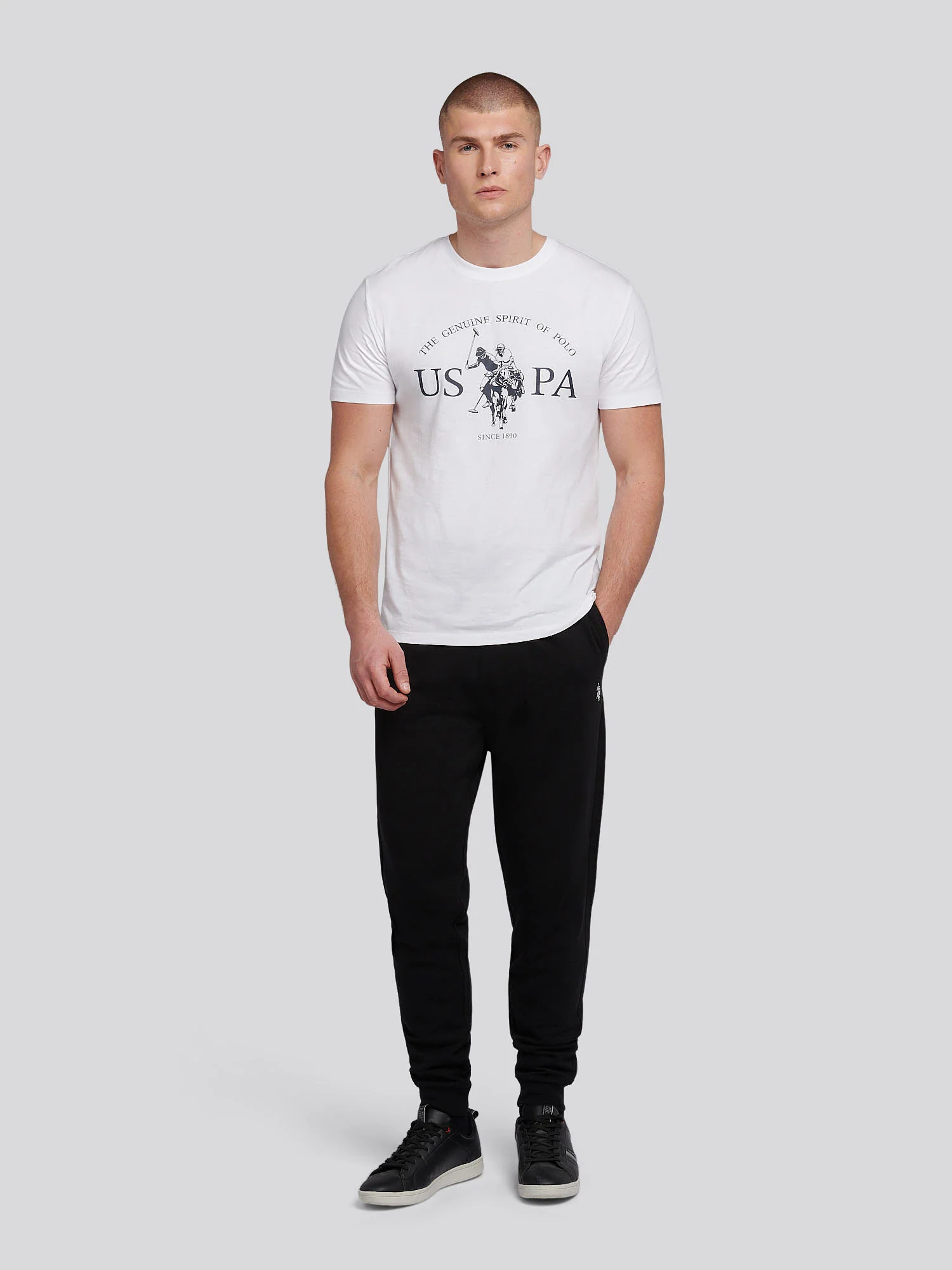 Mens Double Horsemen Loopback Jogger Black Bright White DHM - Image 3