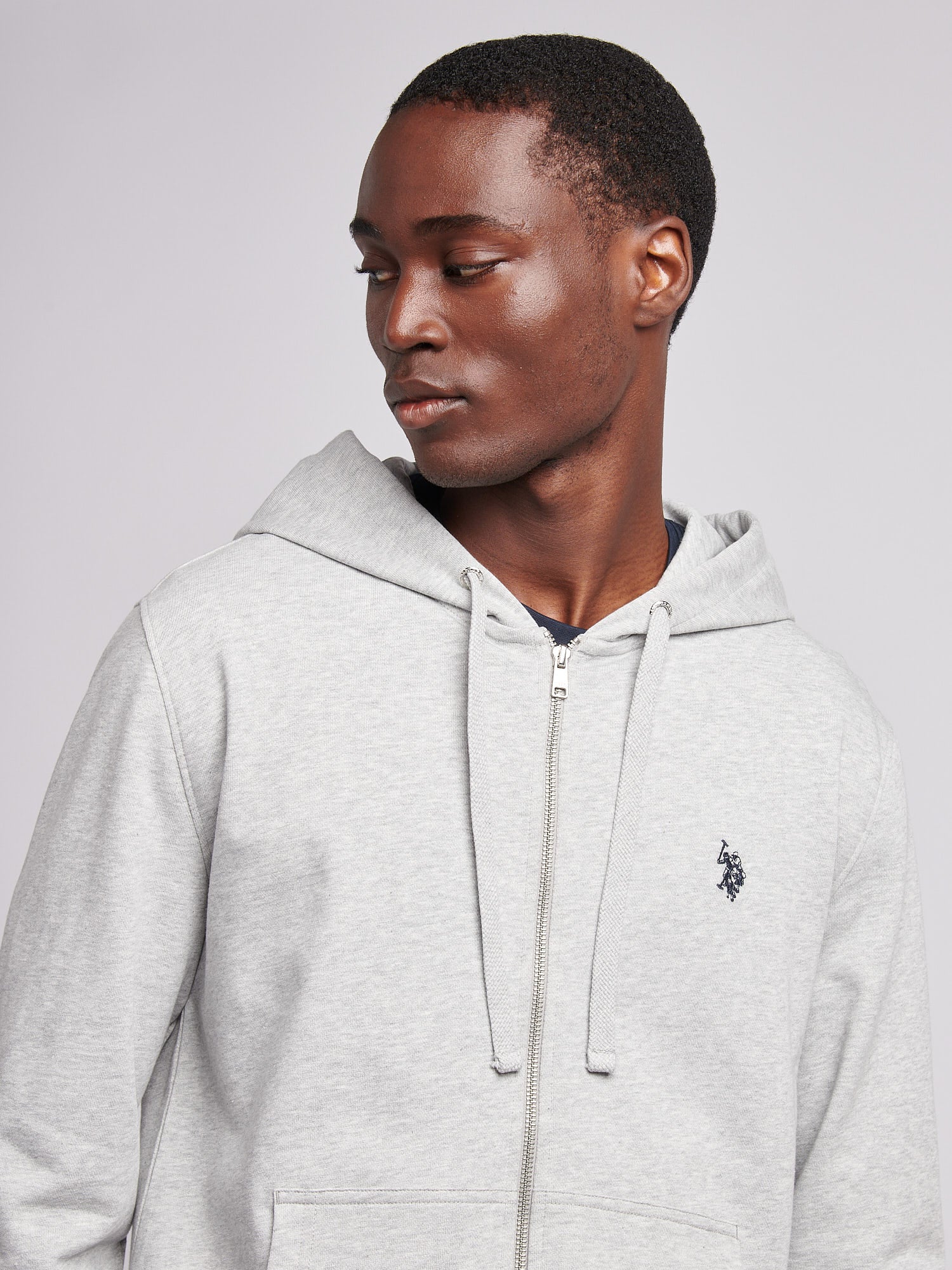 Mens Double Horsemen Loopback Zip Hoodie Mid Grey Marl - Image 2