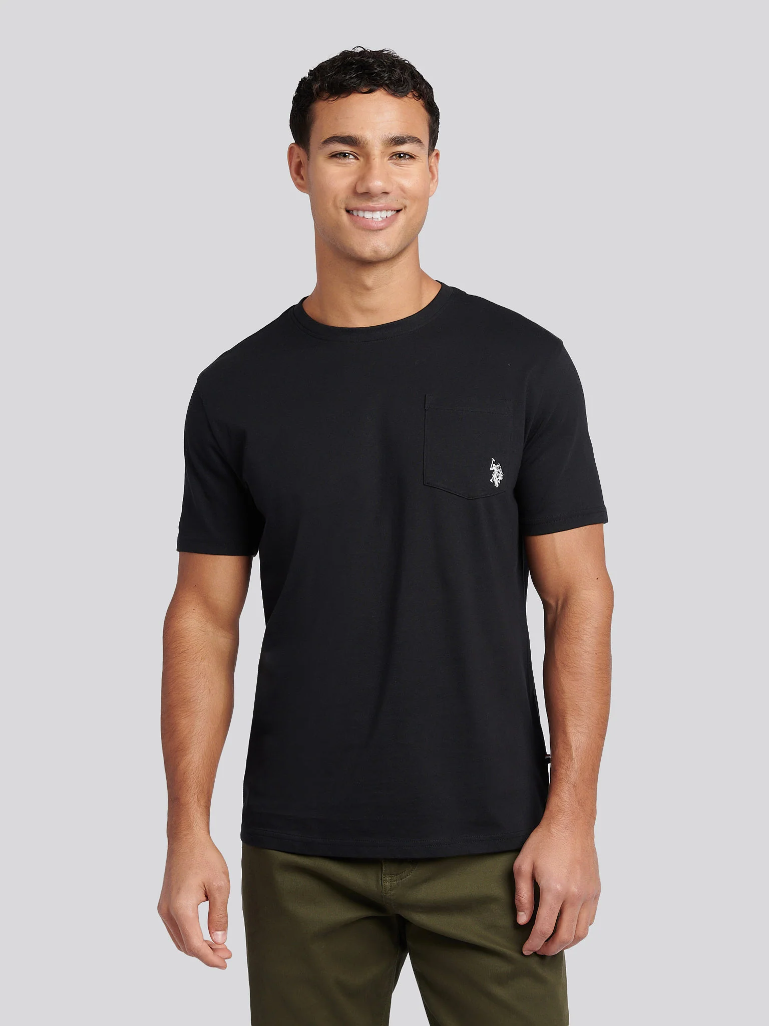Mens Double Horsemen Pocket T-Shirt in Black Bright White DHM