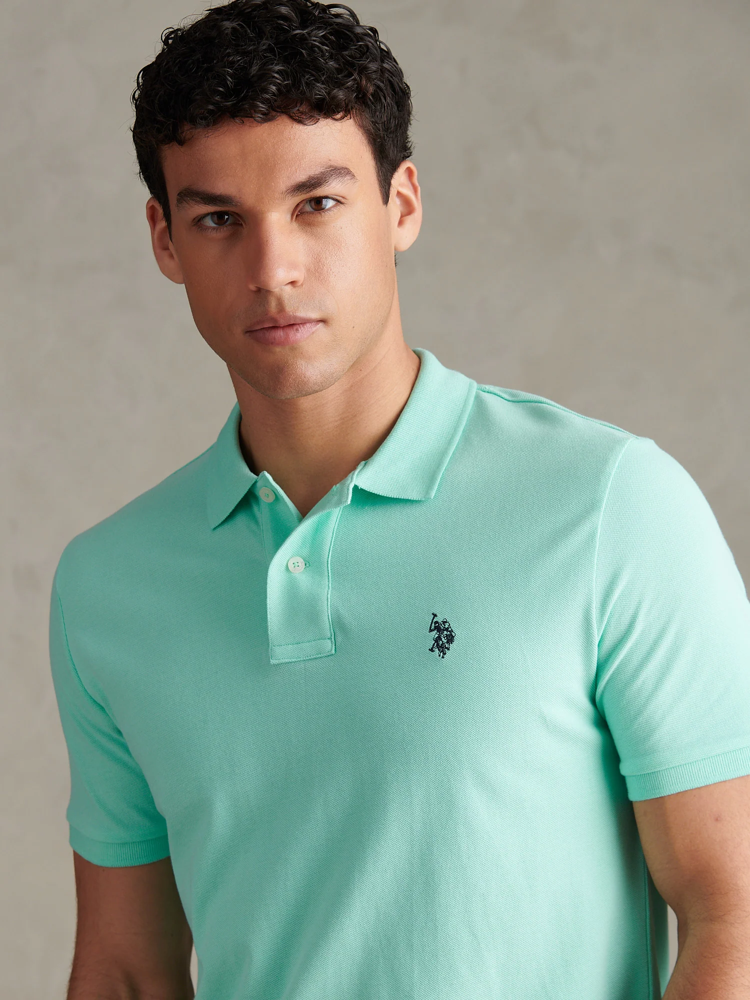 Mens Double Horsemen Polo Shirt Ice Green - Image 2