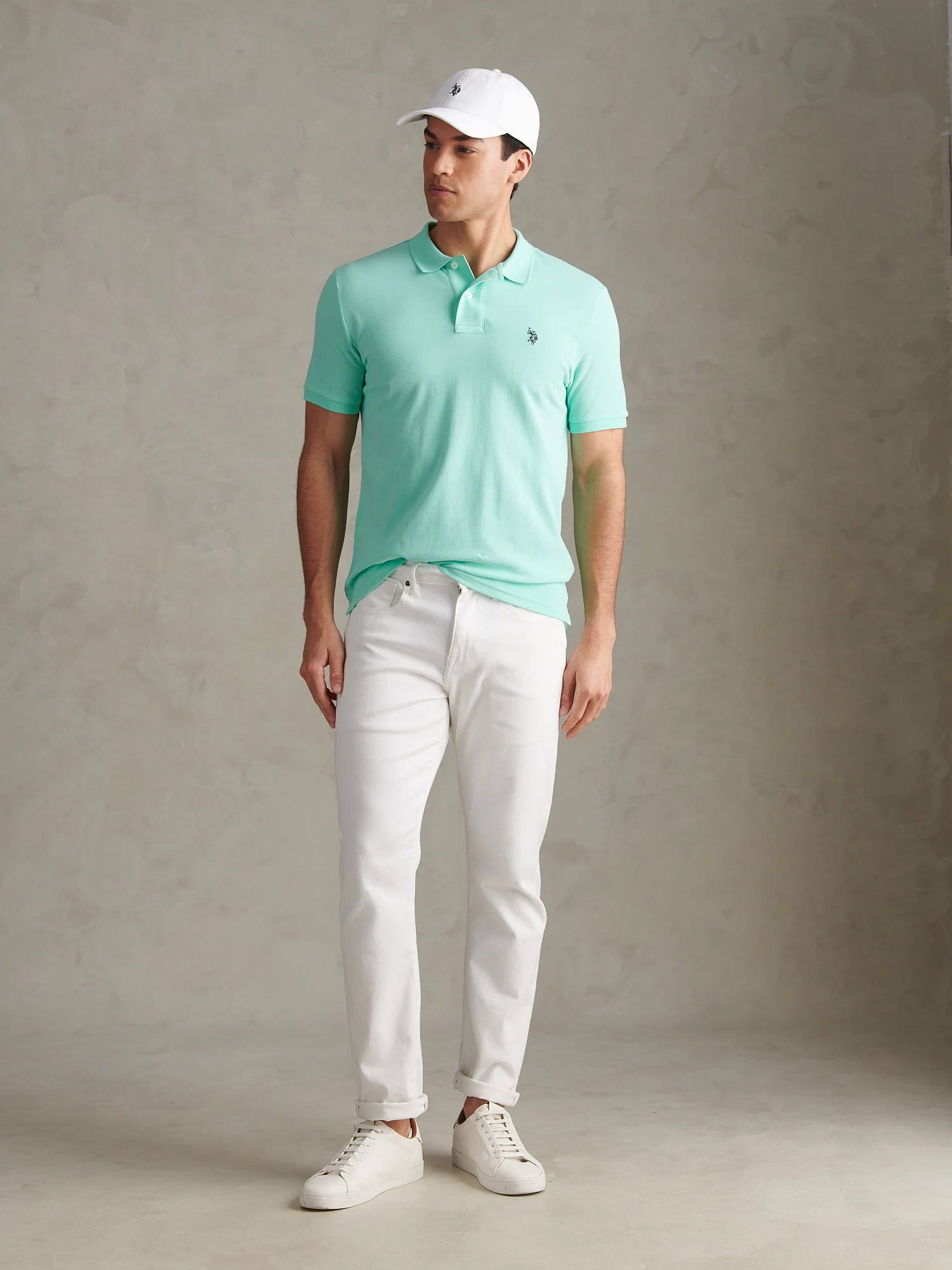 Mens Double Horsemen Polo Shirt Ice Green - Image 3