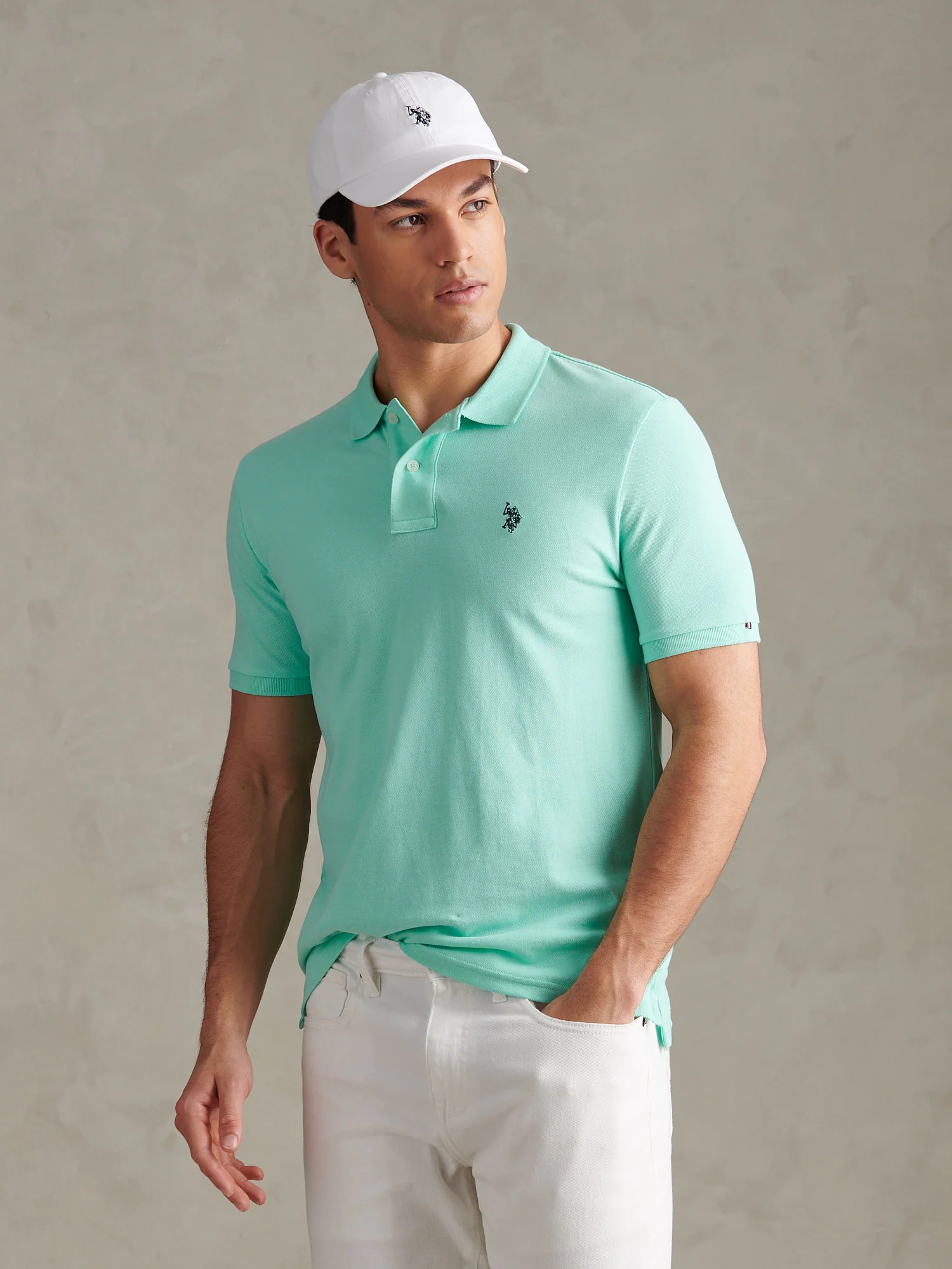 Mens Double Horsemen Polo Shirt Ice Green - Image 5
