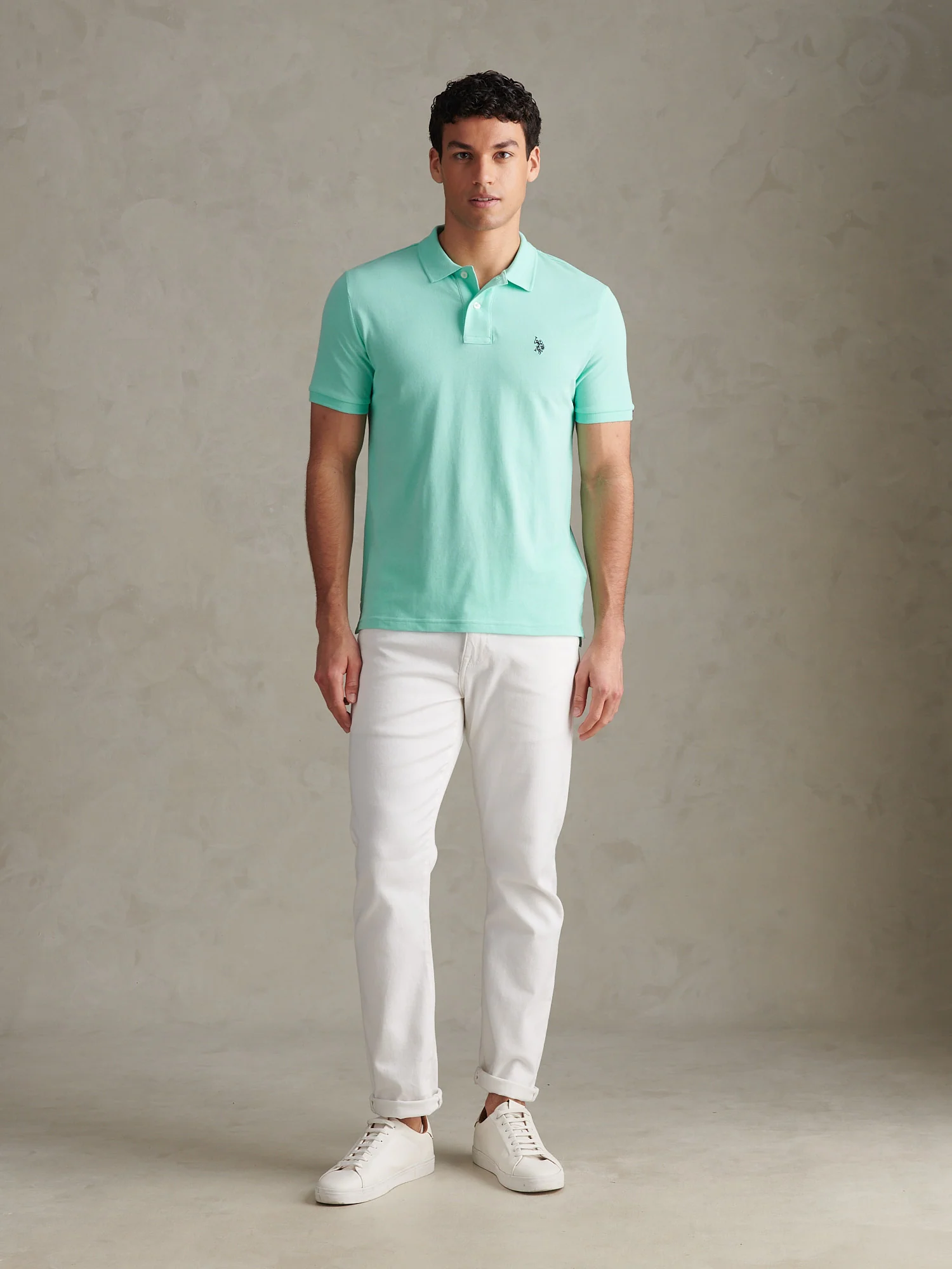 Mens Double Horsemen Polo Shirt Ice Green - Image 6