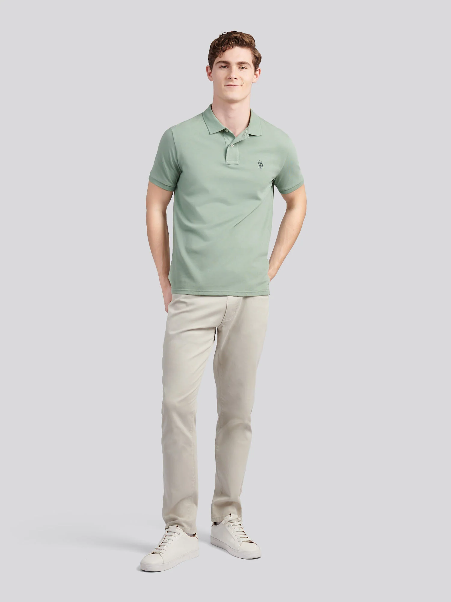 Mens Double Horsemen Polo Shirt Iceberg Green - Image 3