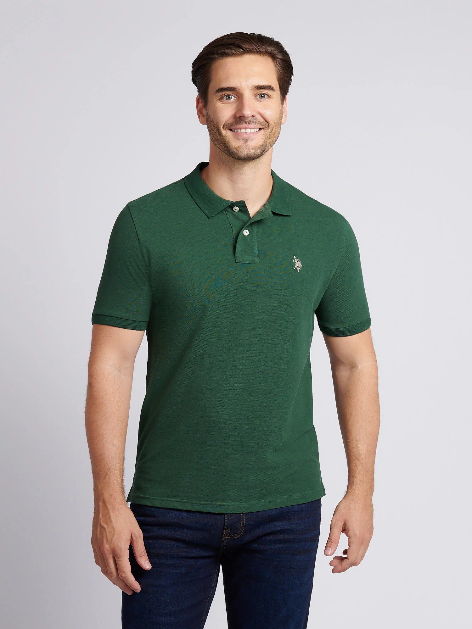 Mens Double Horsemen Polo Shirt Pineneedle