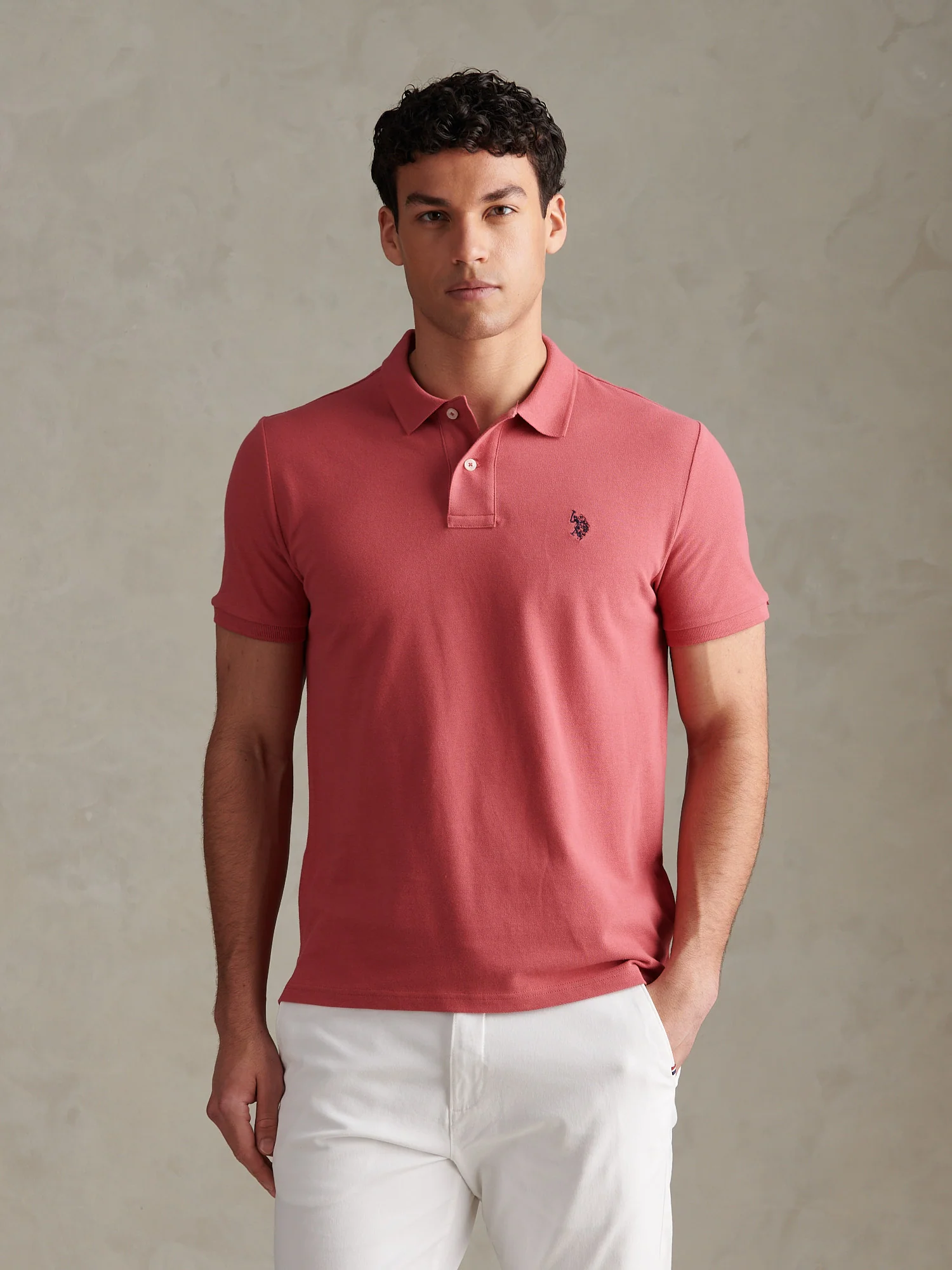 Mens Double Horsemen Polo Shirt Slate Rose