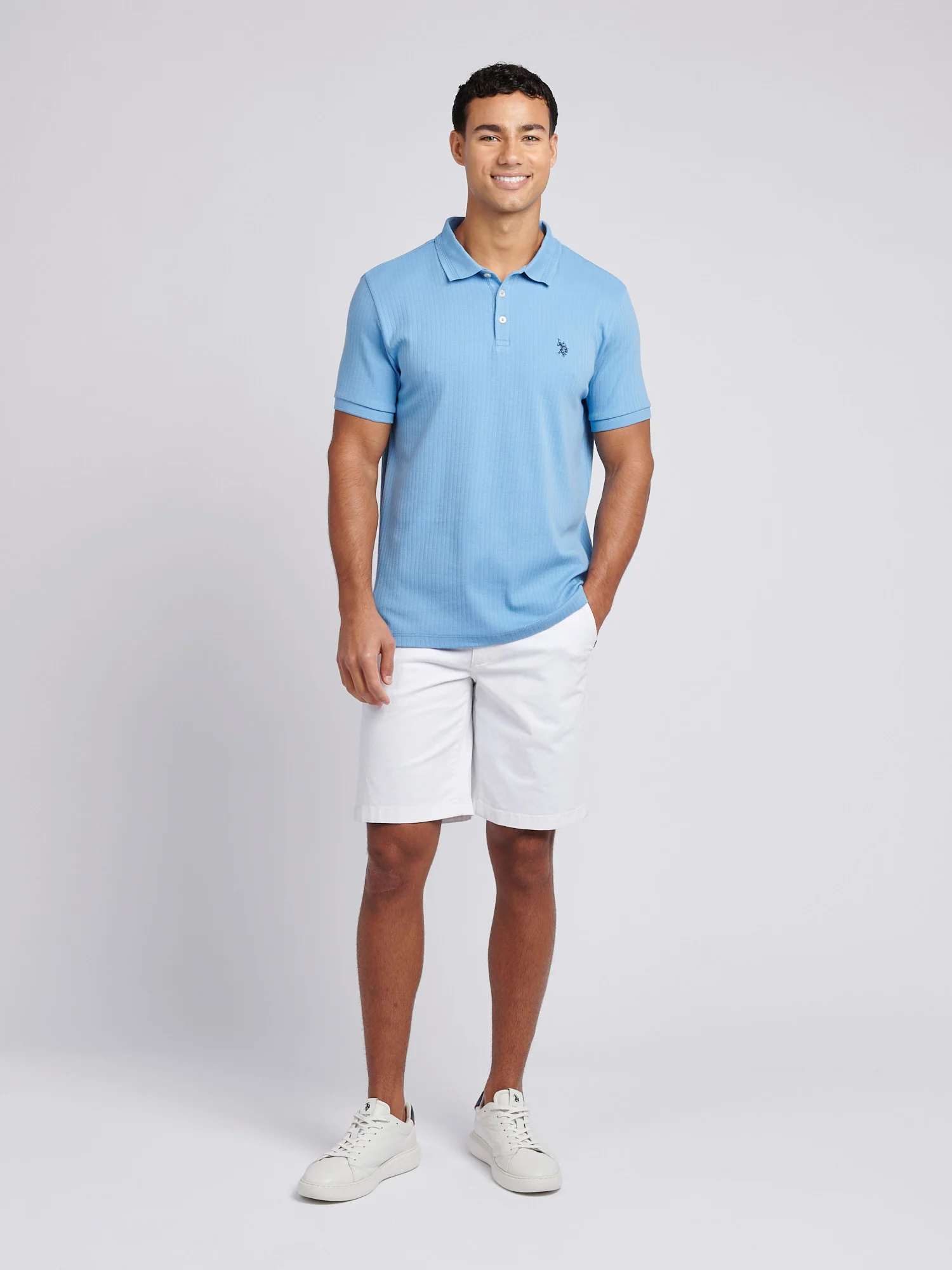 Mens Double Horsemen Rib Polo Shirt in Allure - Image 3