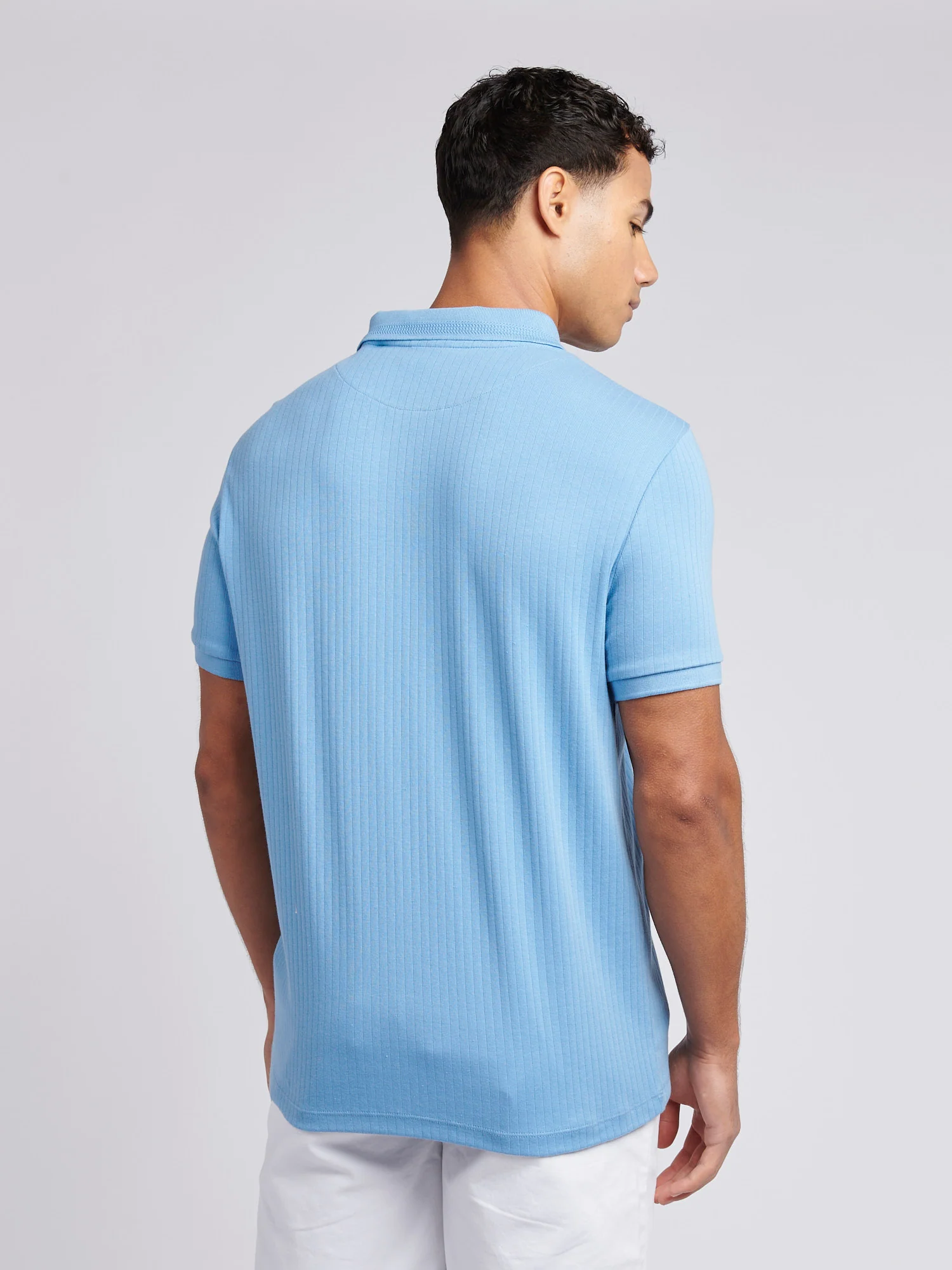 Mens Double Horsemen Rib Polo Shirt in Allure - Image 4