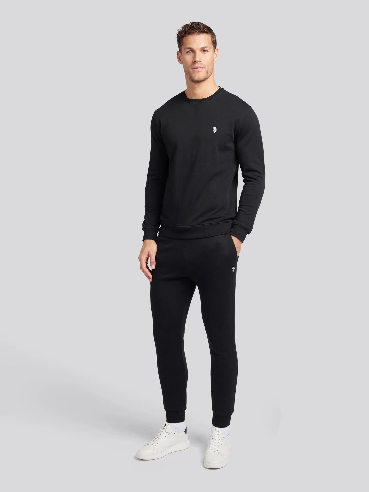 Mens Double Horsemen Sweatshirt Black Bright White DHM - Image 3