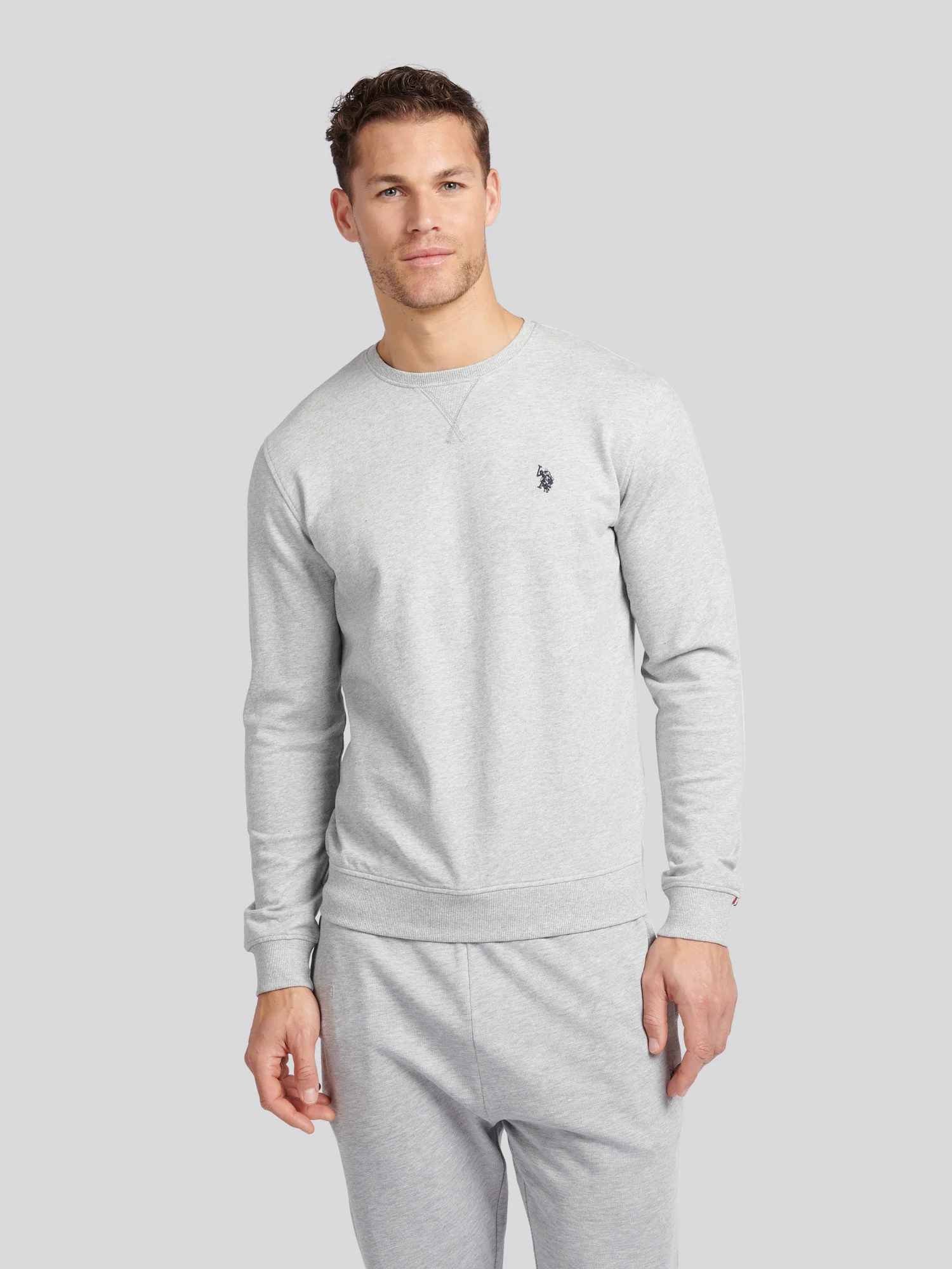 Mens Double Horsemen Sweatshirt Mid Grey Marl