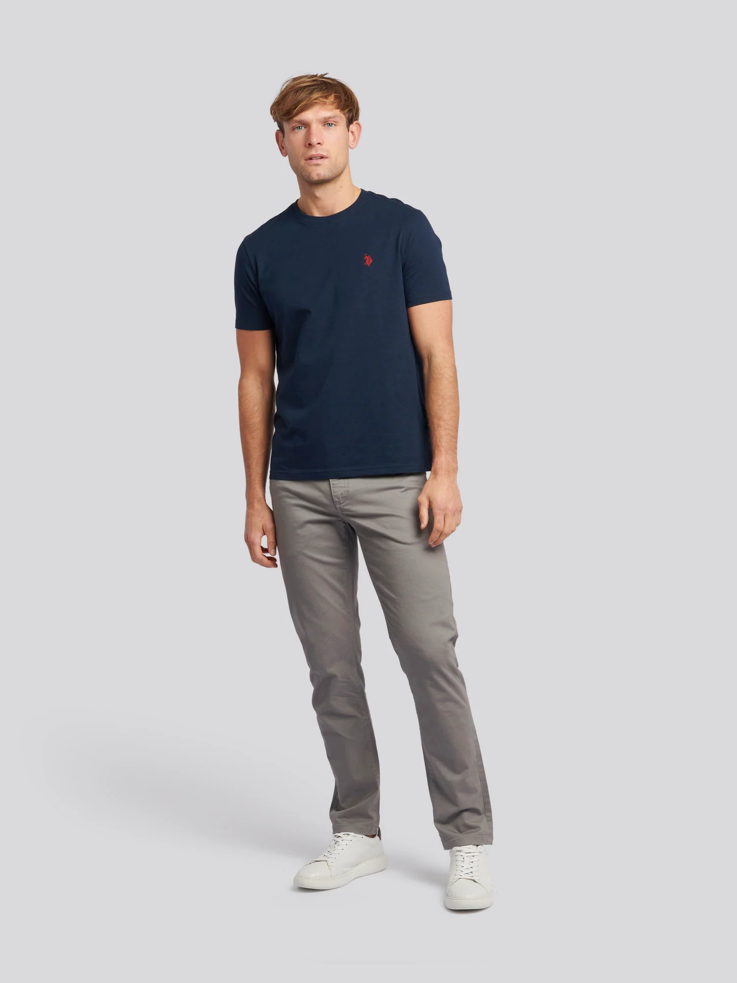 Mens Double Horsemen T-Shirt Dark Sapphire Navy / Haute Red DHM - Image 3