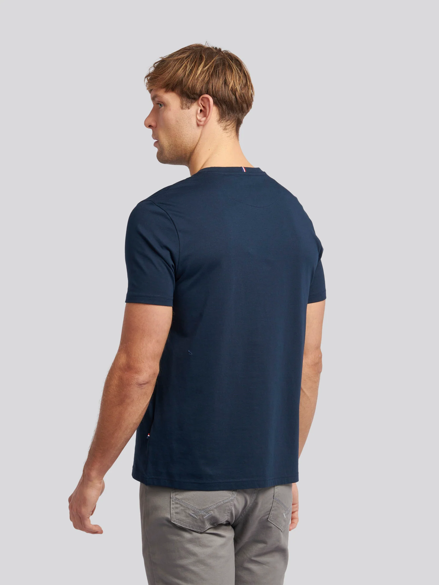 Mens Double Horsemen T-Shirt Dark Sapphire Navy / Haute Red DHM - Image 4