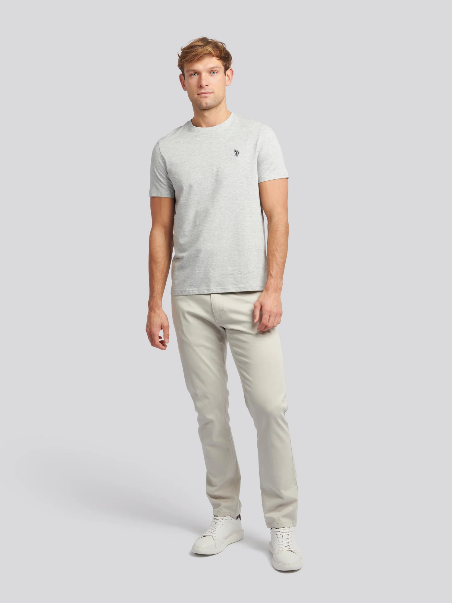 Mens Double Horsemen T-Shirt Mid Grey Marl - Image 3