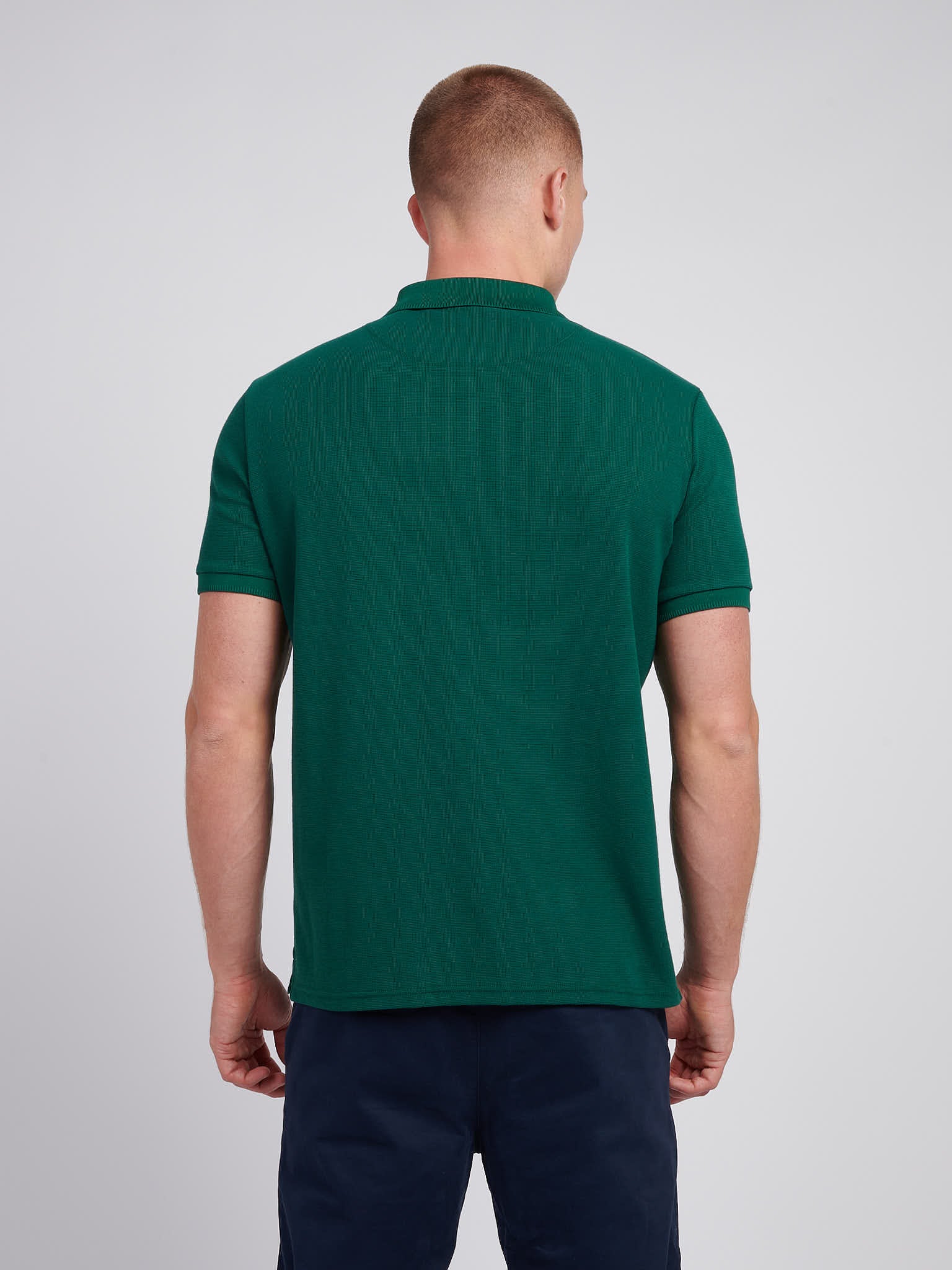 Mens Double Horsemen Texture Polo Shirt in Rain Forest - Image 4