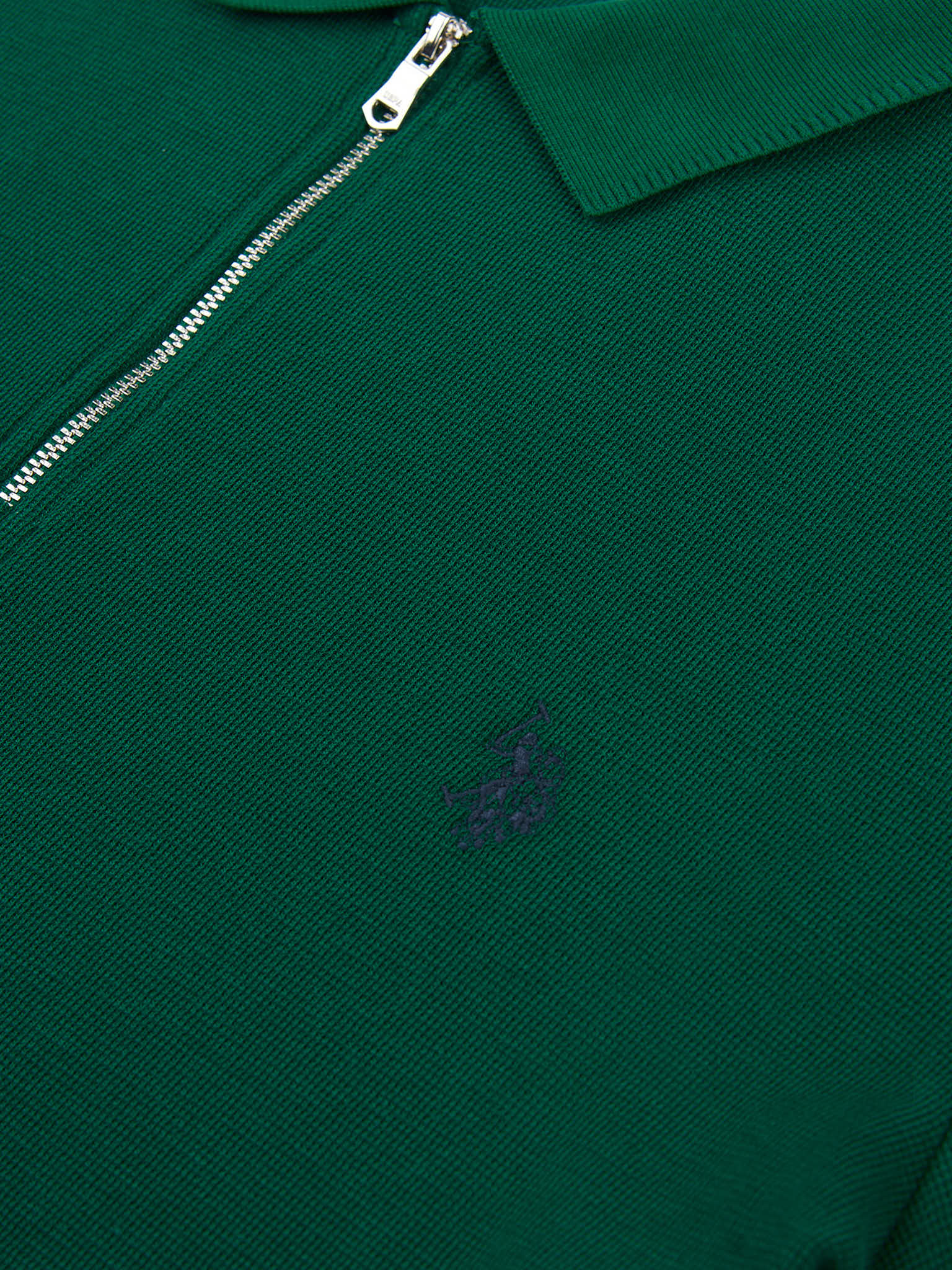 Mens Double Horsemen Texture Polo Shirt in Rain Forest - Image 6