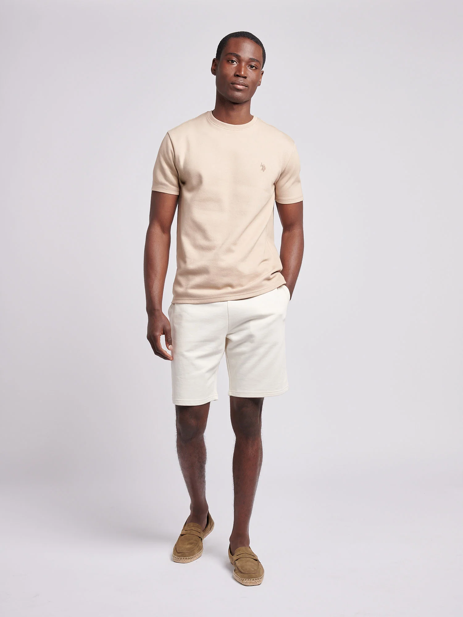 Mens Double Horsemen Twill T-Shirt in Doeskin - Image 3