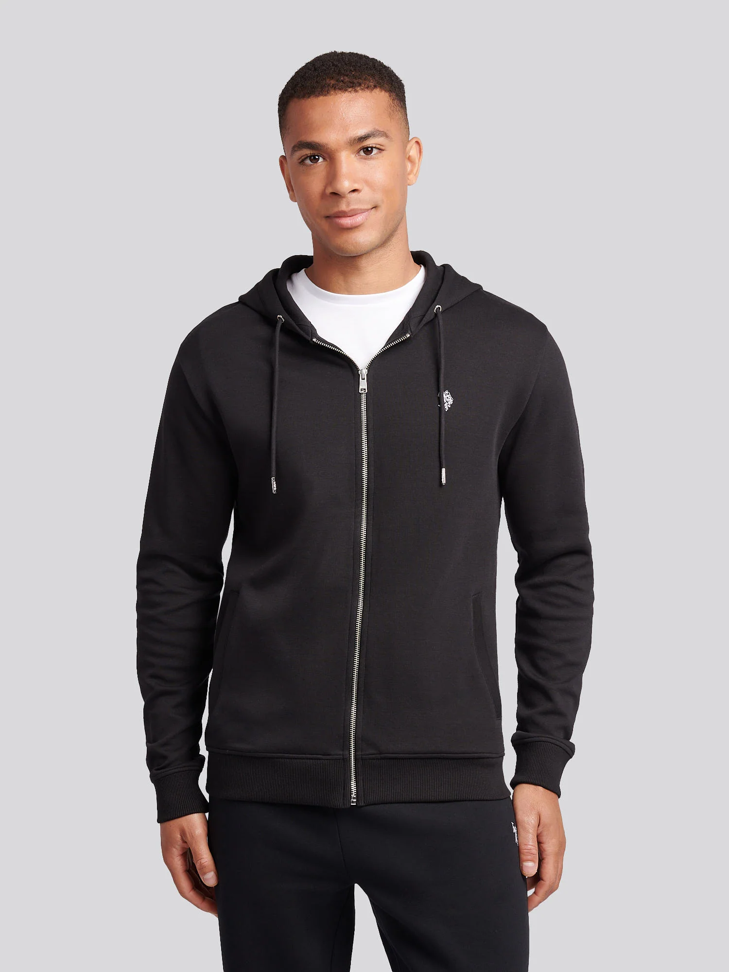 Mens Double Horsemen Zip Hoodie in Black Bright White DHM