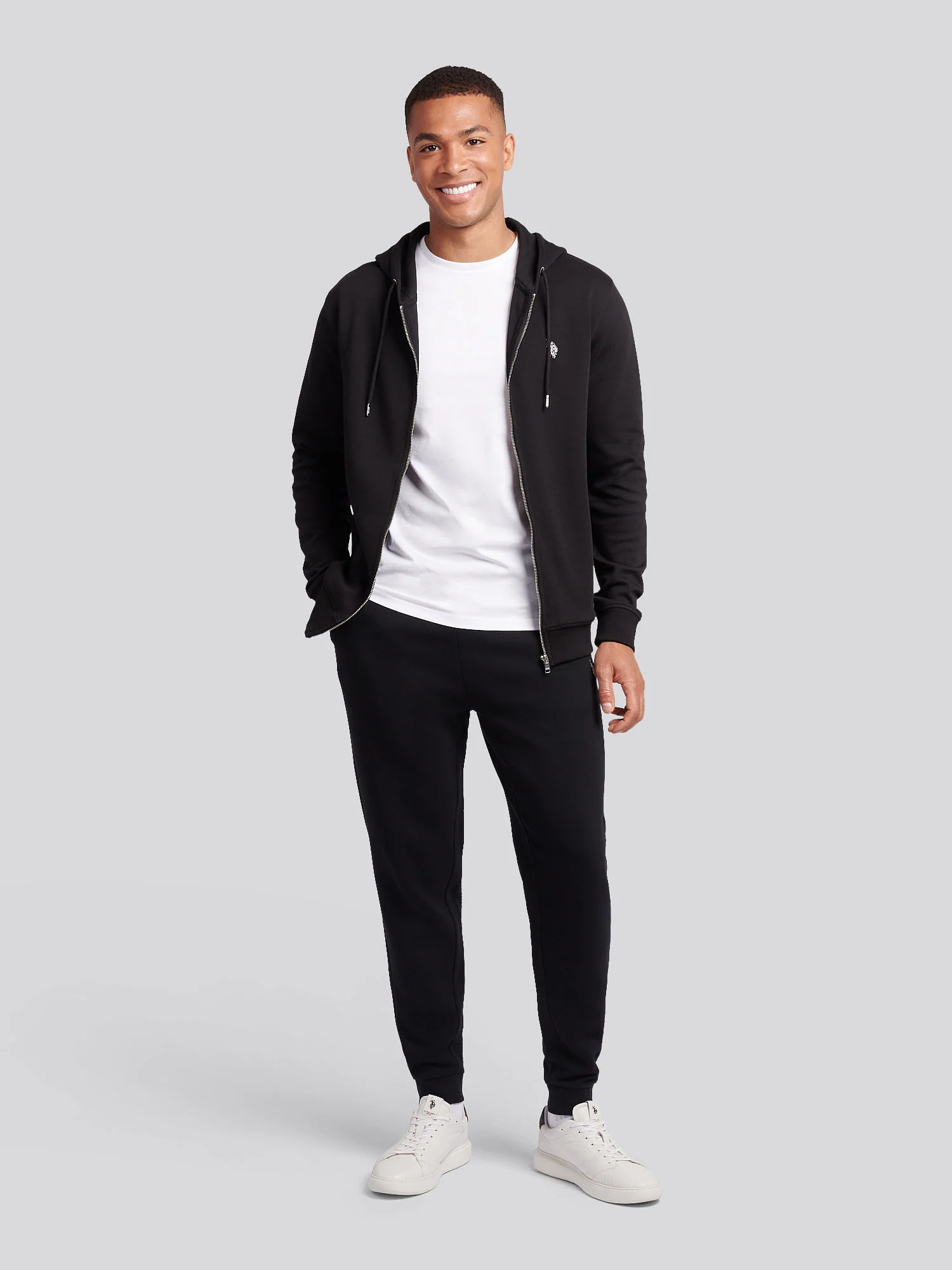 Mens Double Horsemen Zip Hoodie in Black Bright White DHM - Image 3