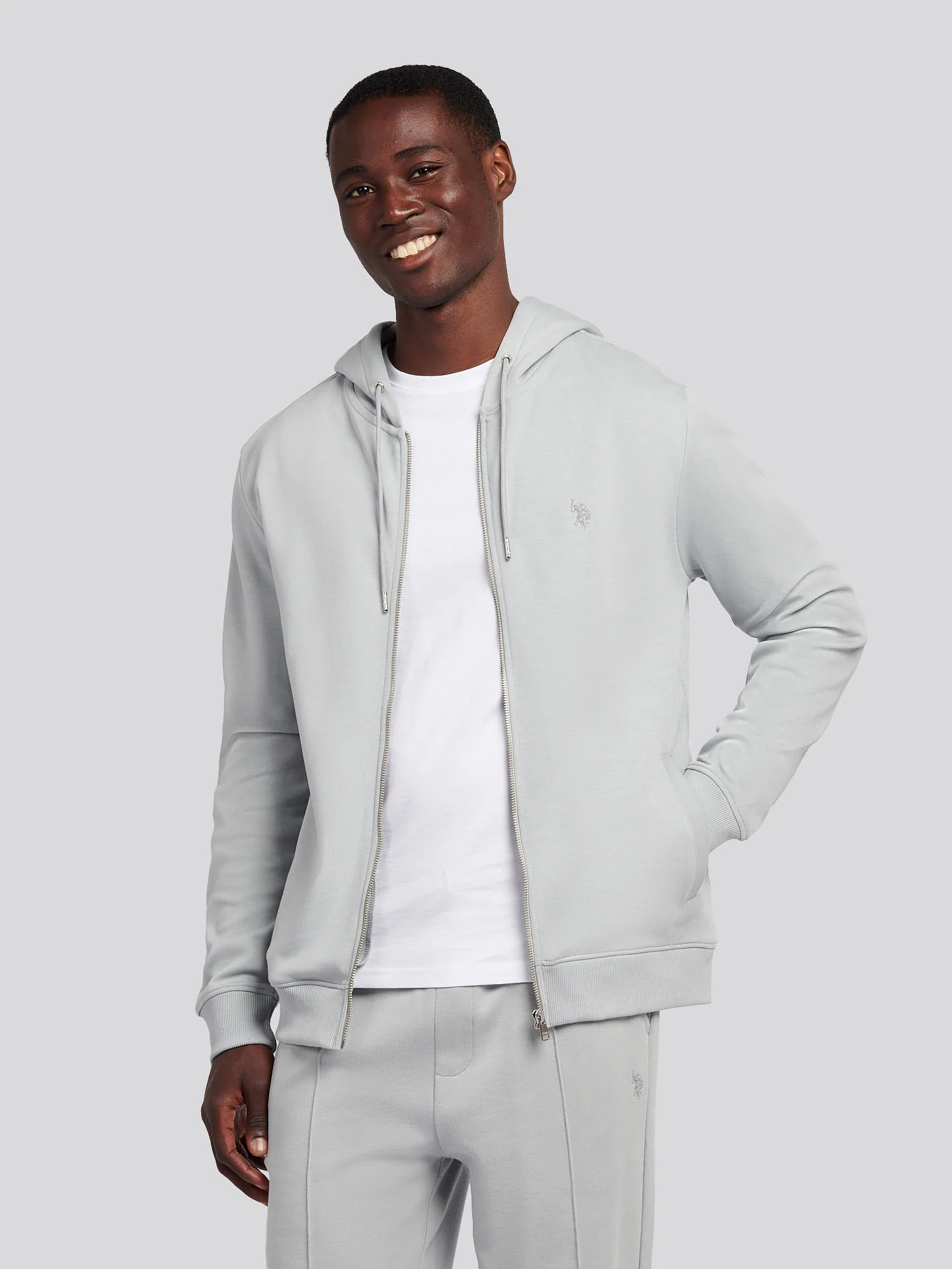 Mens Double Horsemen Zip Hoodie in High Rise - Image 2