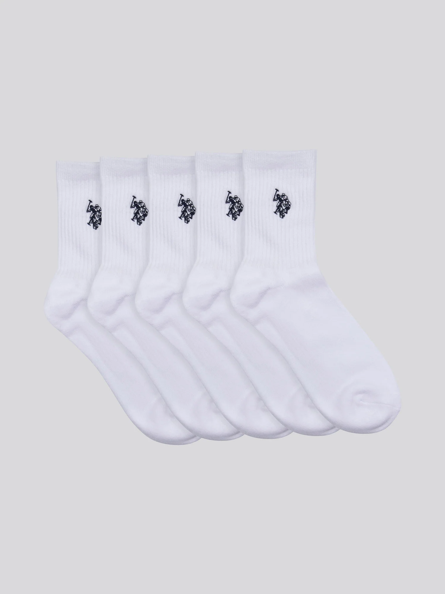Mens Five Pack Quarter Sports Socks in Bright White