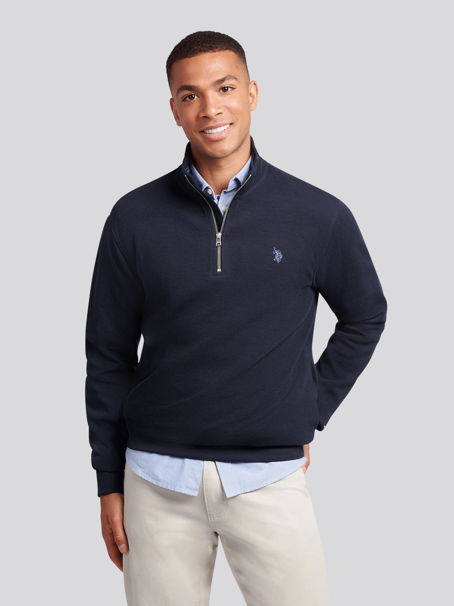 Mens French Rib 1/4 Funnel in Dark Sapphire Navy / Moonlight Blue DHM