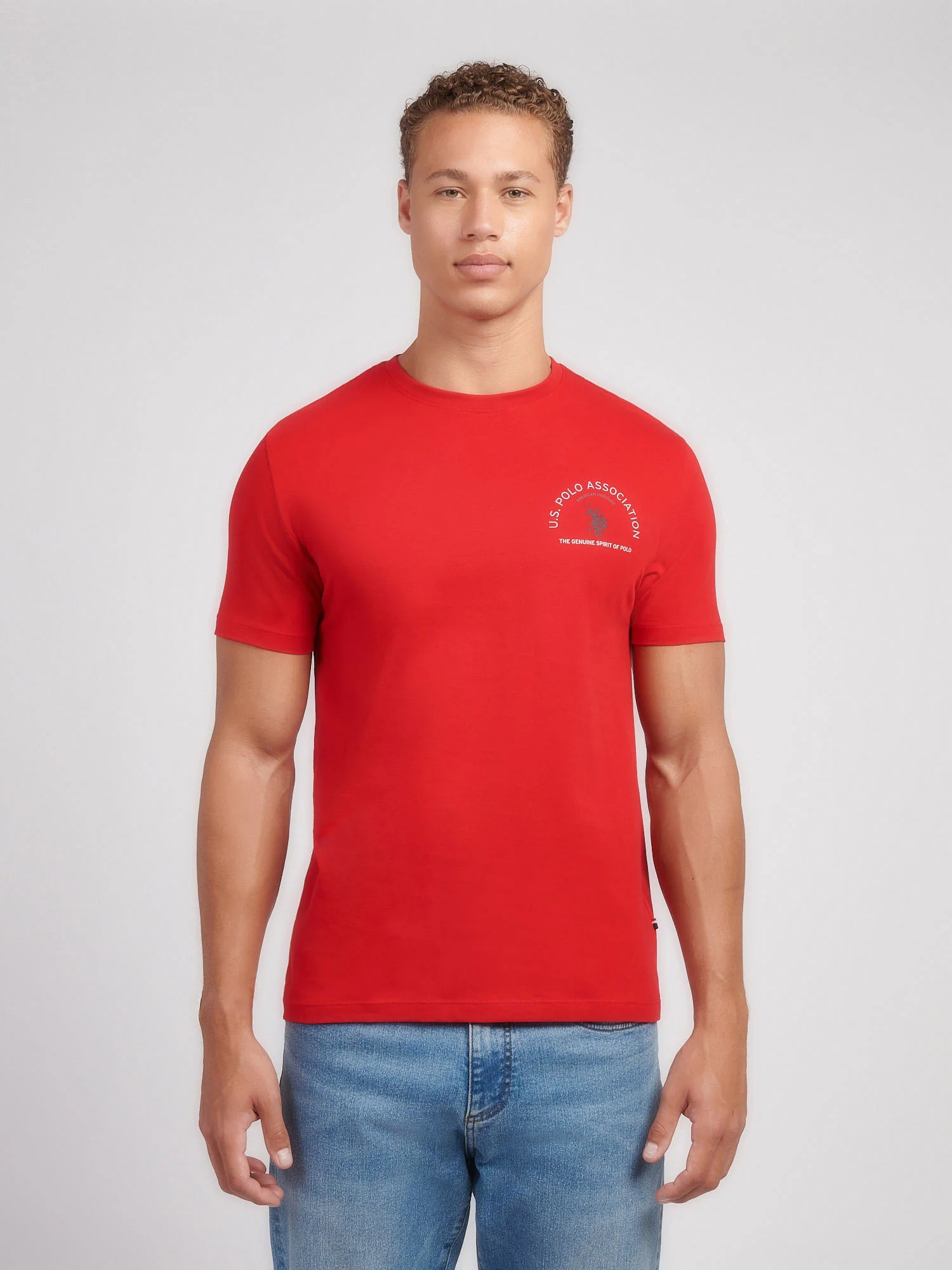 Mens Front/Back Print Graphic T-Shirt in Haute Red