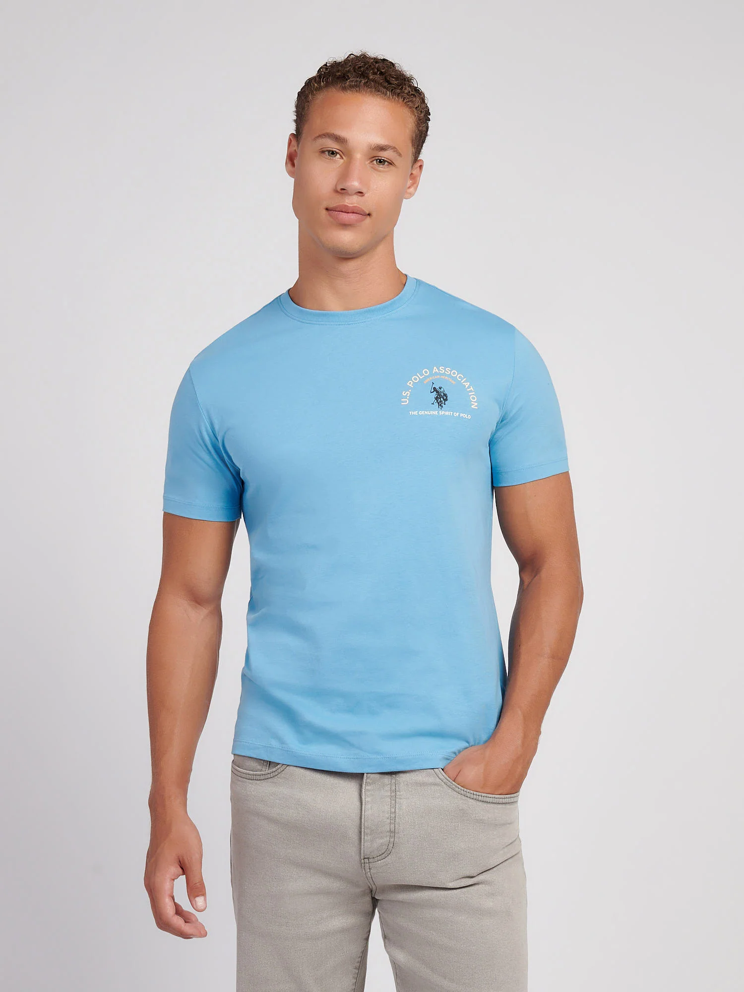 Mens Front/Back Print Graphic T-Shirt in Heritage Blue