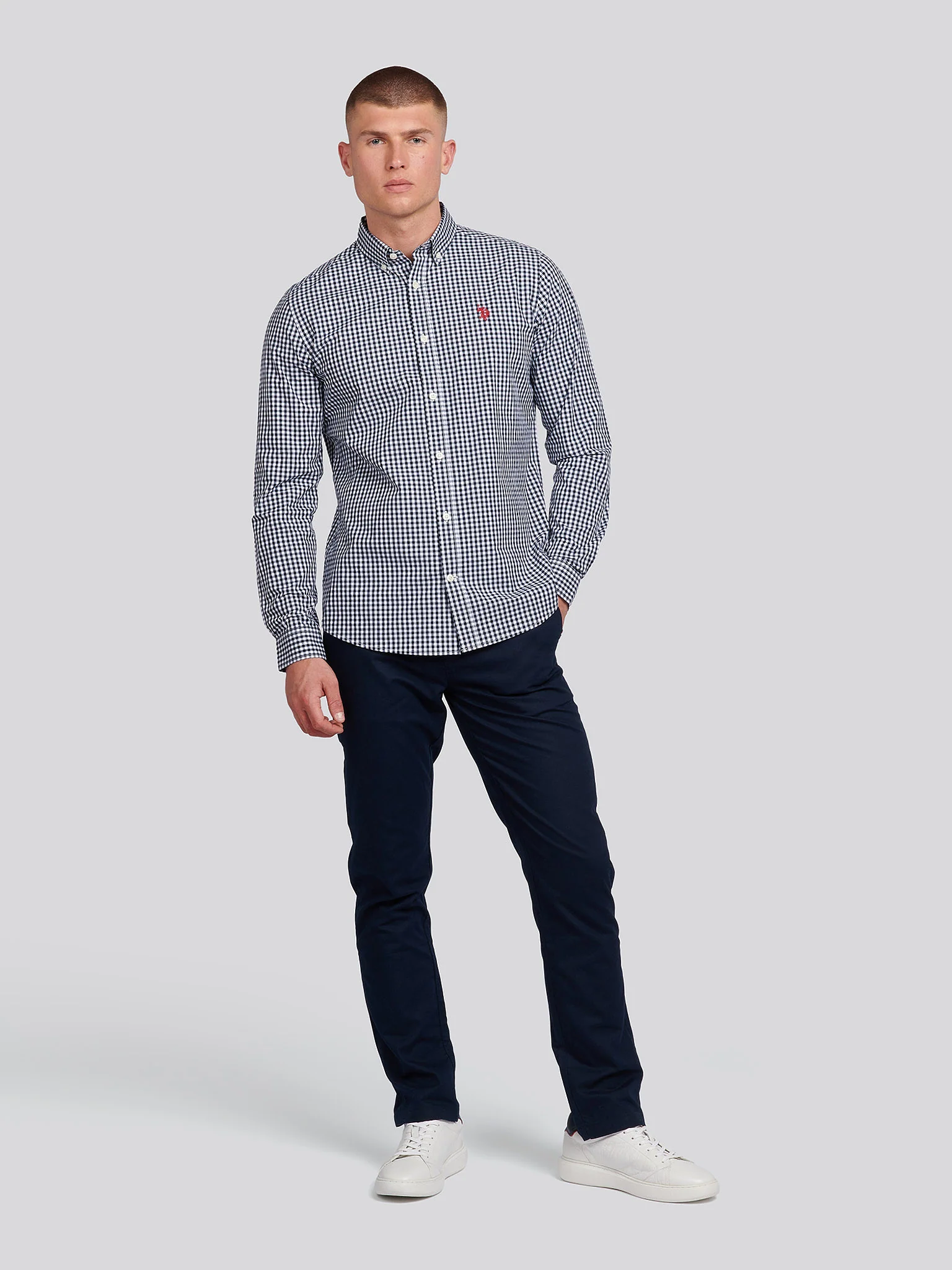 Mens Gingham Shirt in Dark Sapphire Navy