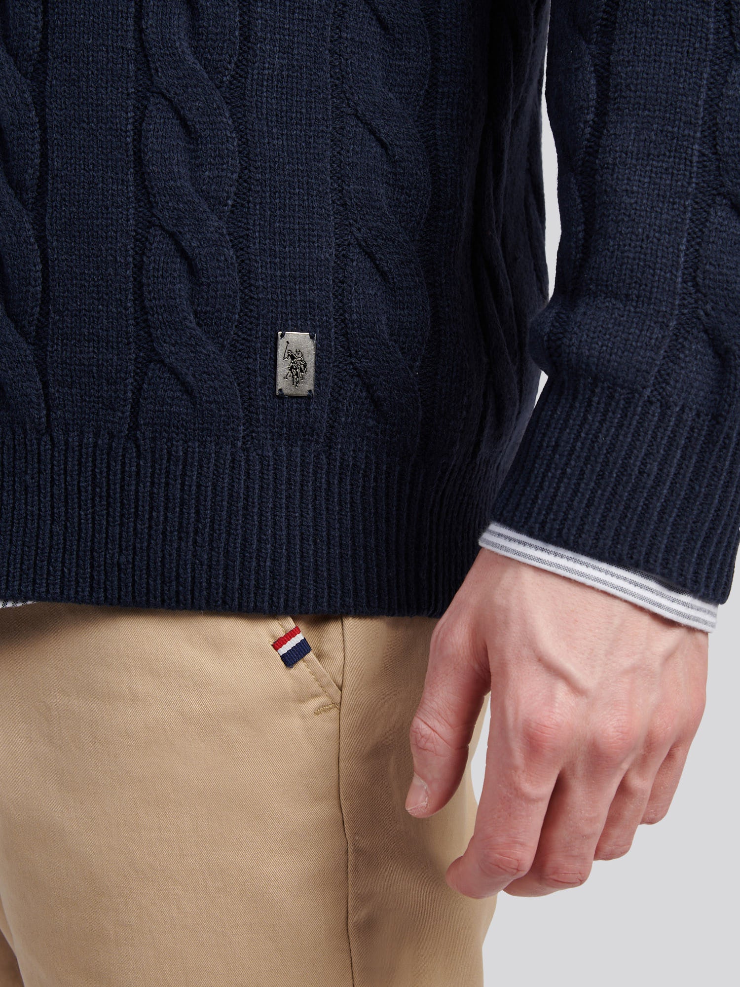Mens Half Cardigan Stitch Knit Cardigan in Dark Sapphire Navy - Image 2