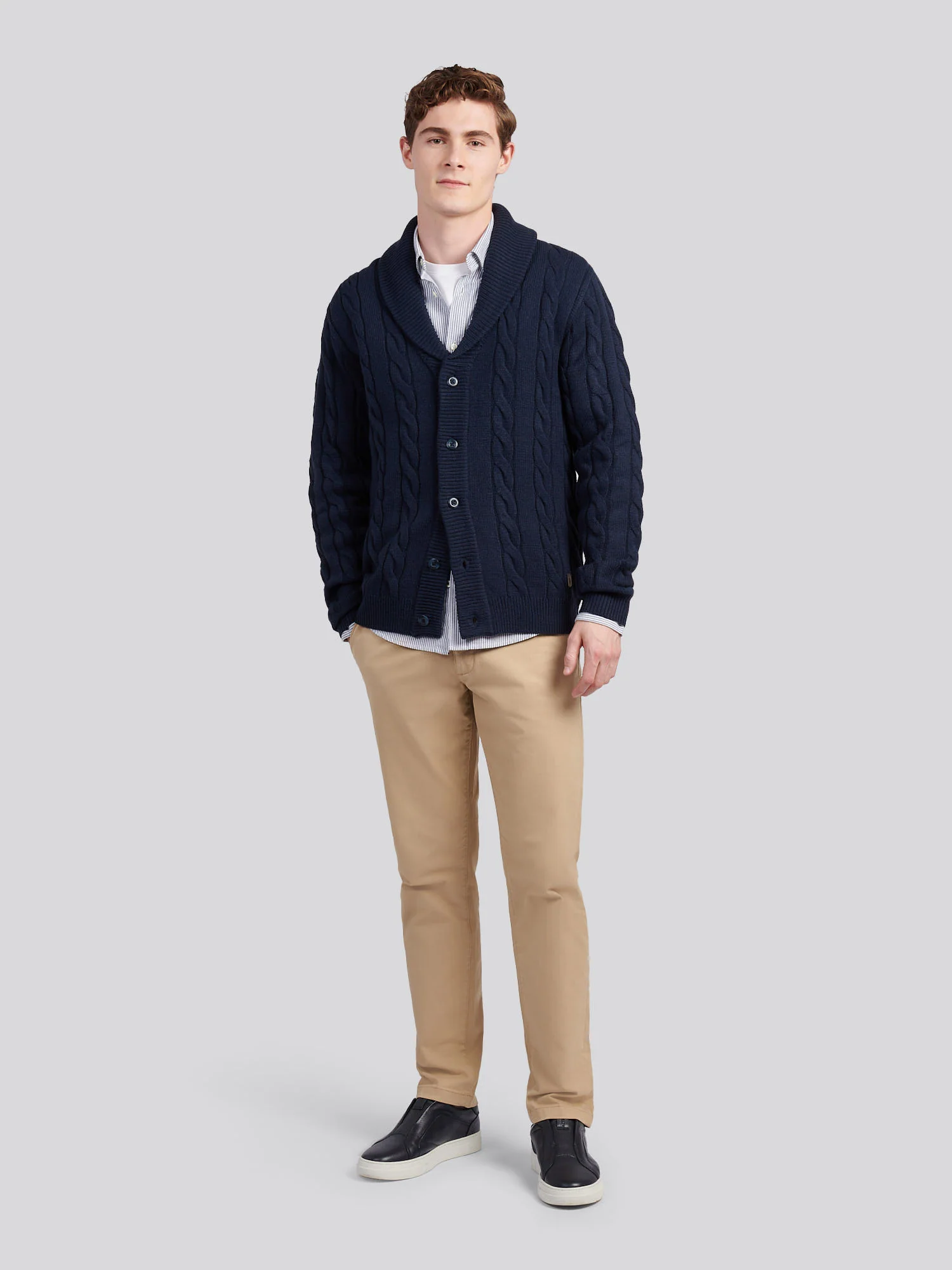 Mens Half Cardigan Stitch Knit Cardigan in Dark Sapphire Navy - Image 3