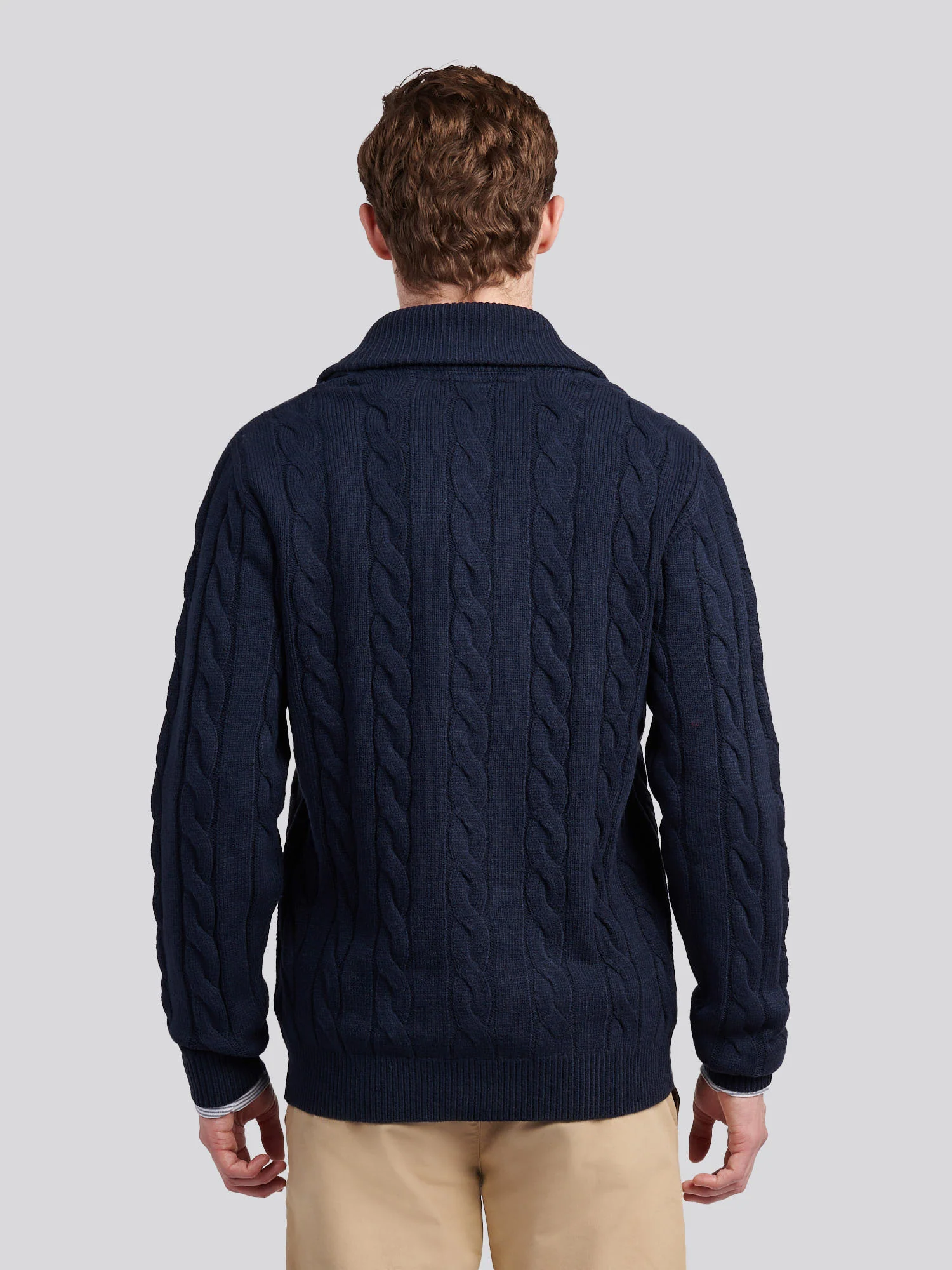 Mens Half Cardigan Stitch Knit Cardigan in Dark Sapphire Navy - Image 4