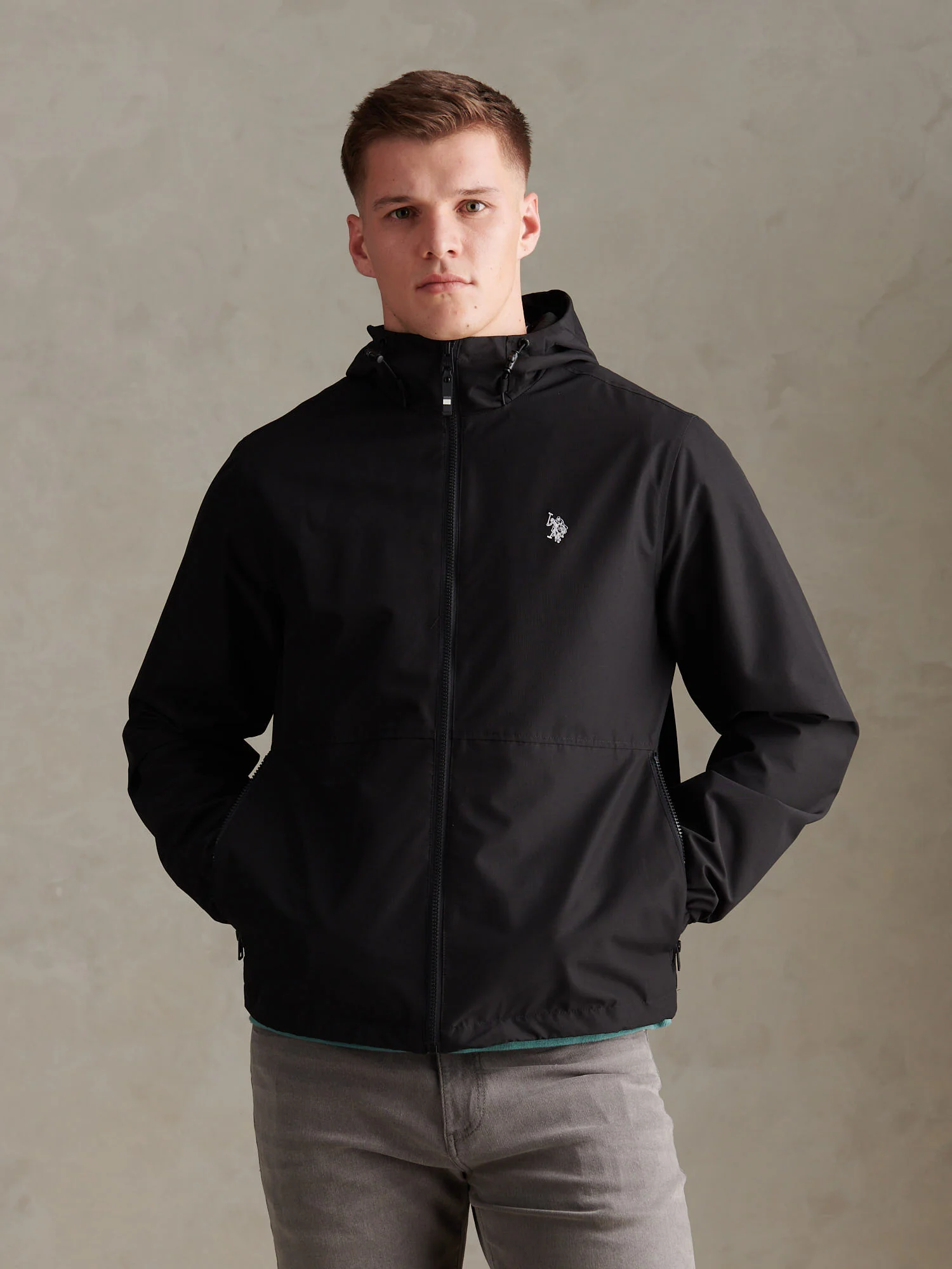 Mens Hooded Windbreaker Black Bright White DHM