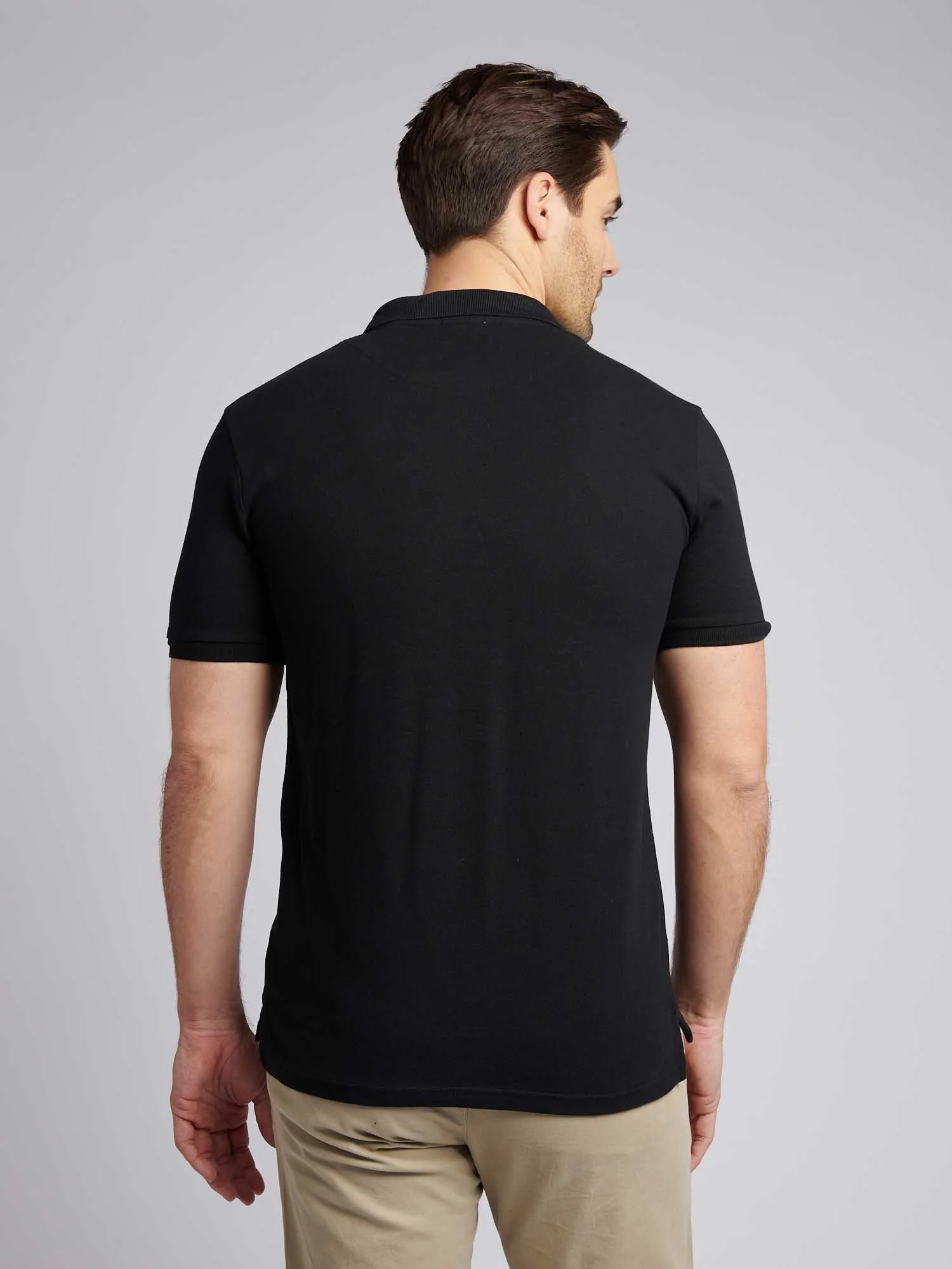 Mens Large Player Pique Polo Shirt in Black Bright White DHM - Image 3