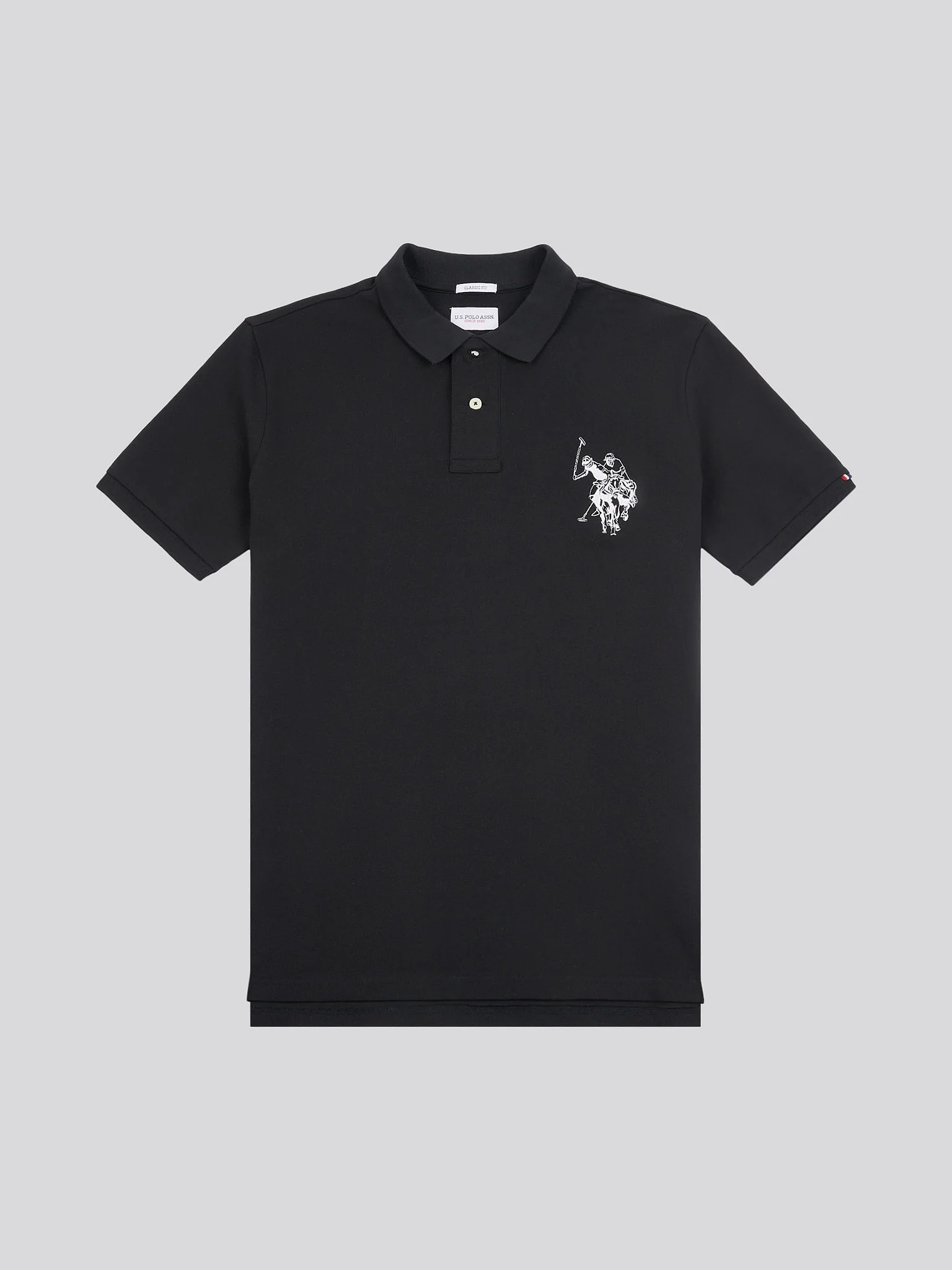 Mens Large Player Pique Polo Shirt in Black Bright White DHM - Image 5