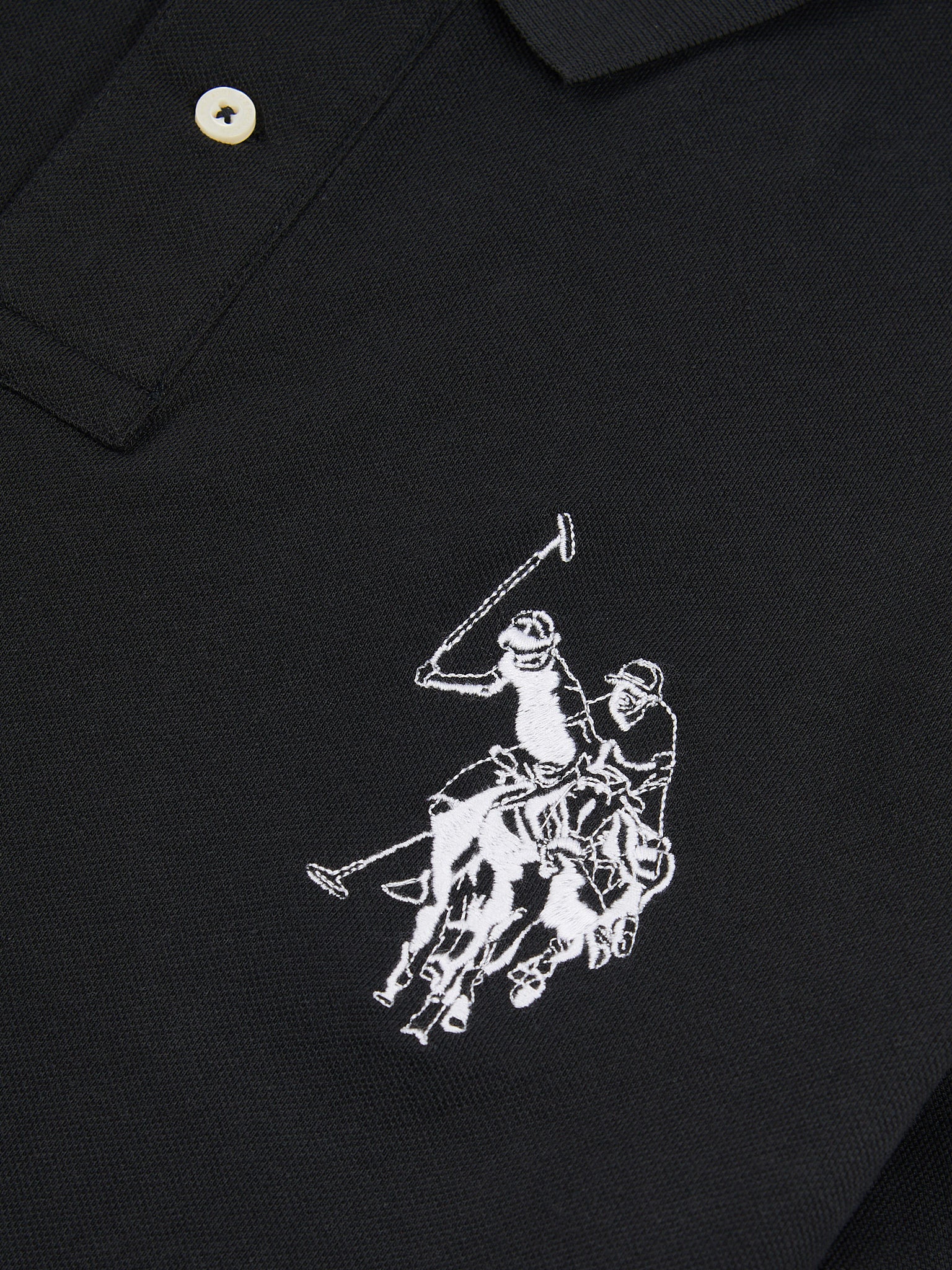 Mens Large Player Pique Polo Shirt in Black Bright White DHM - Image 7