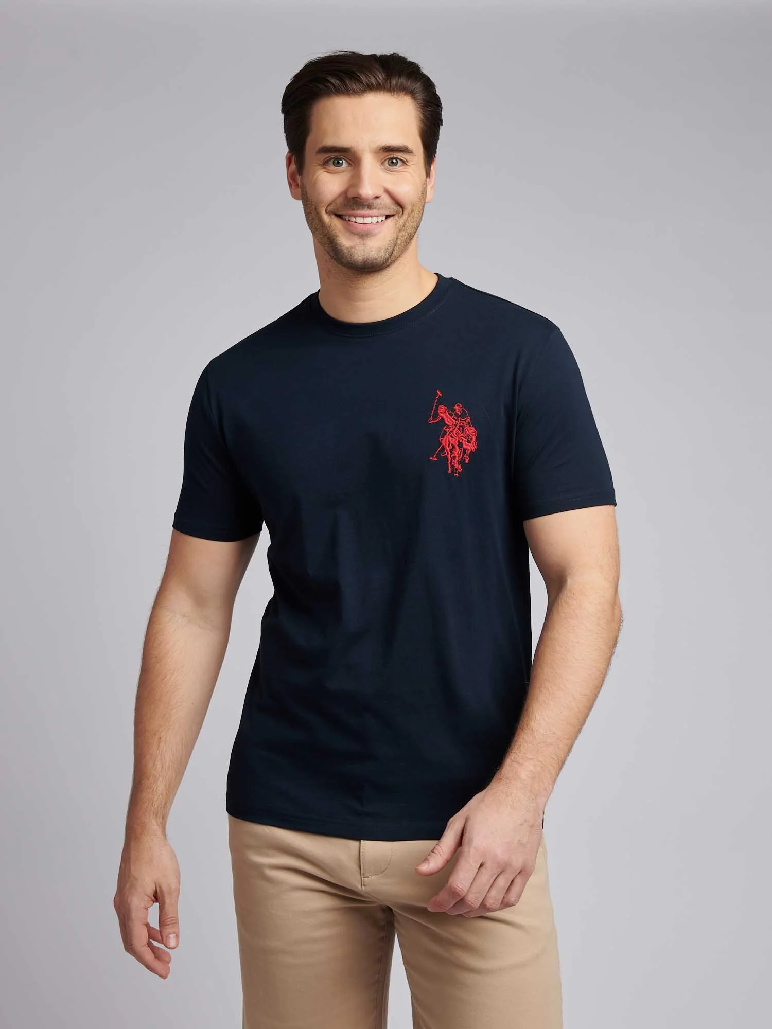 Mens Large Player T-Shirt in Dark Sapphire Navy / Haute Red DHM