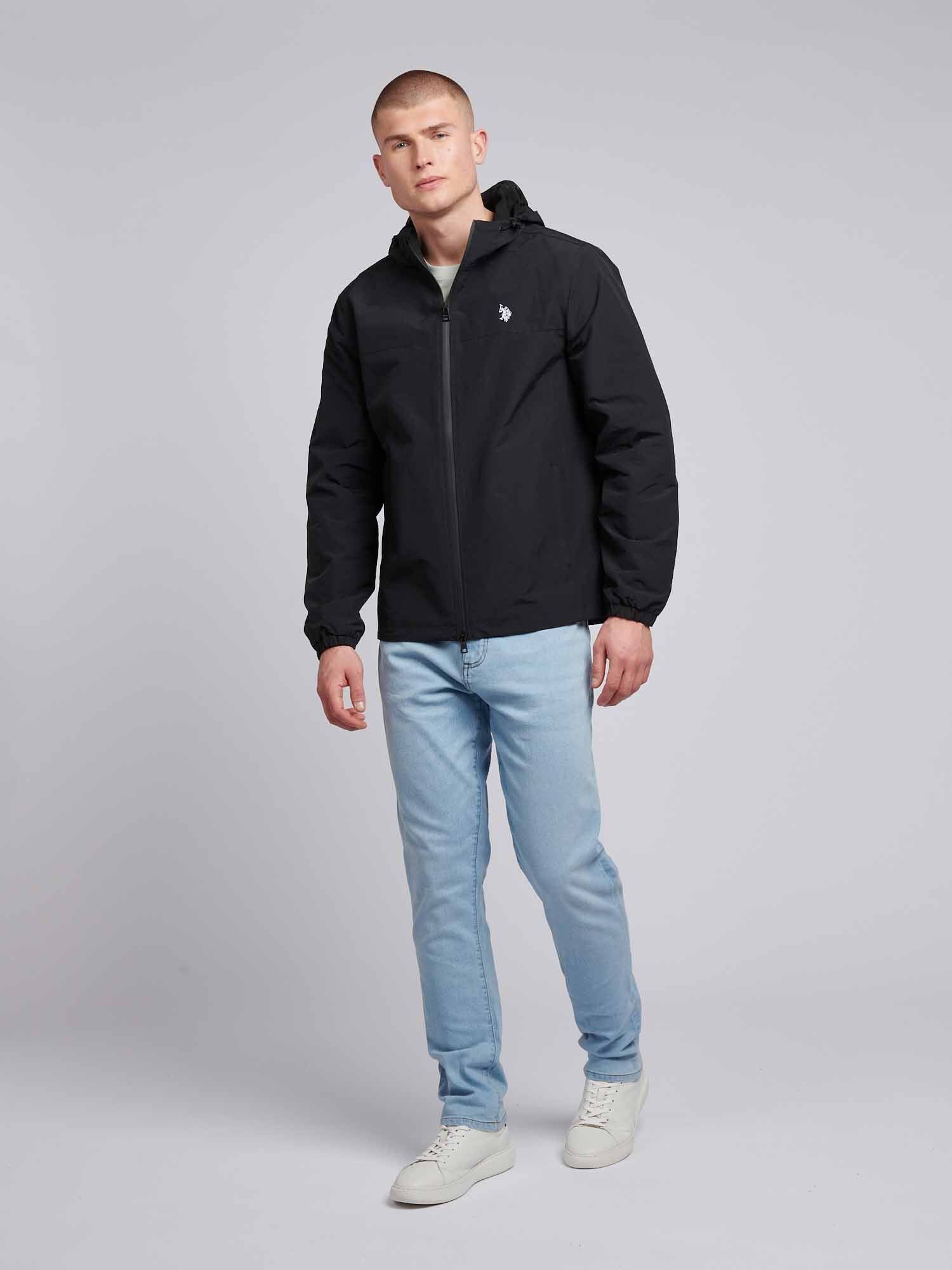 Mens Lightweight Rain Jacket in Black Bright White DHM - Image 3