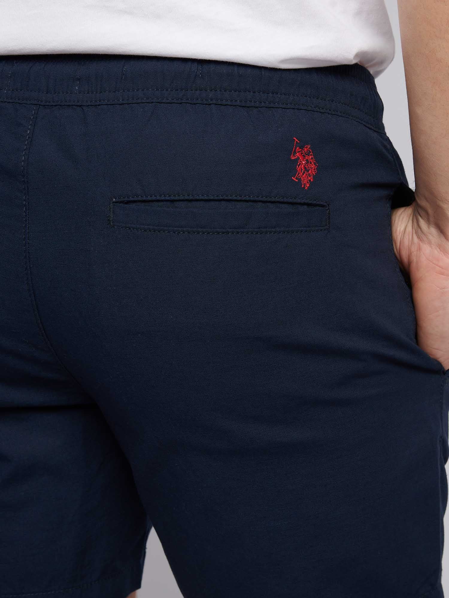 Mens Linen Blend Deck Shorts Dark Sapphire Navy / Haute Red DHM - Image 2
