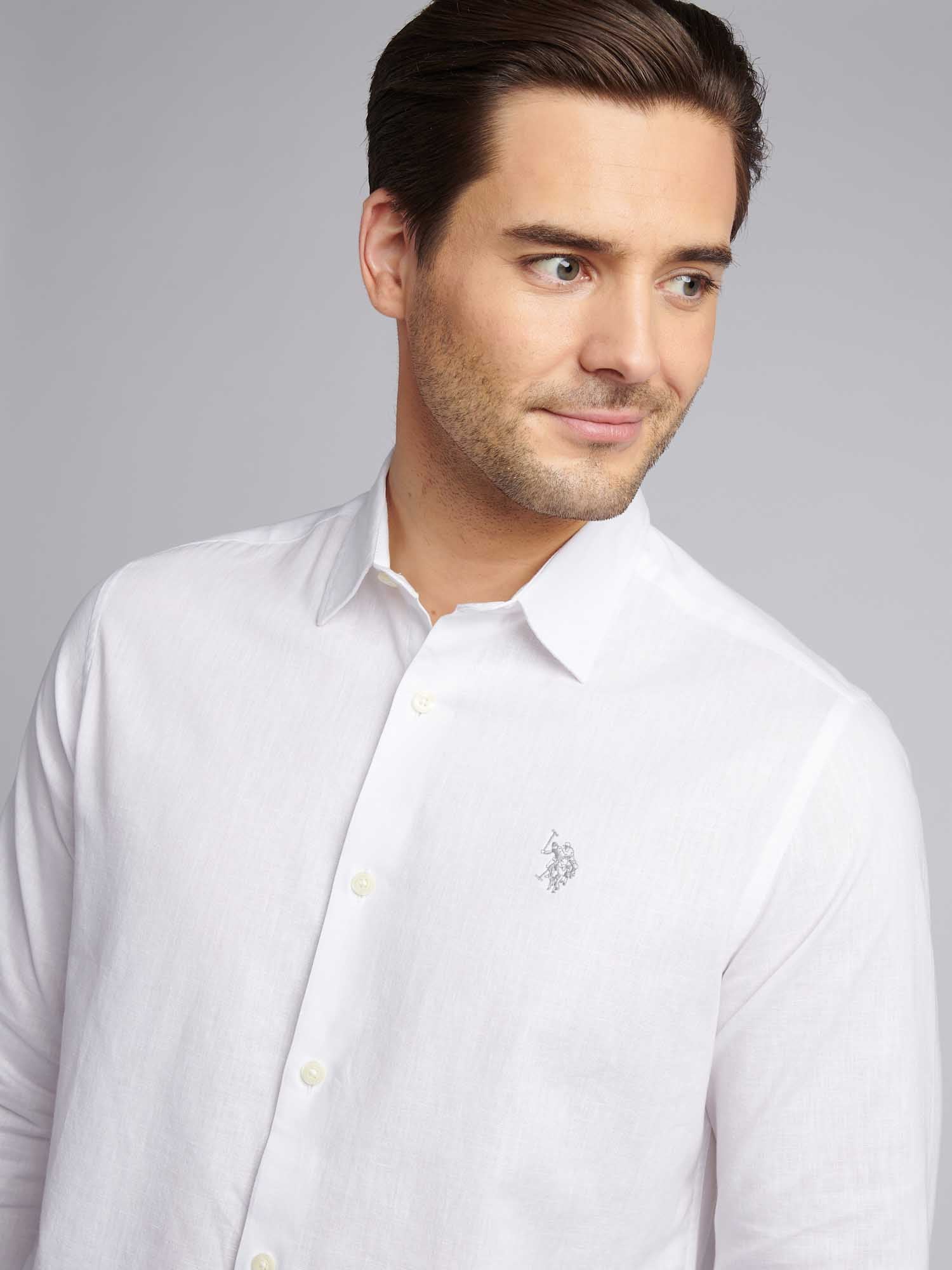 Mens Linen Blend Shirt Bright White / Harbour Mist - Image 2