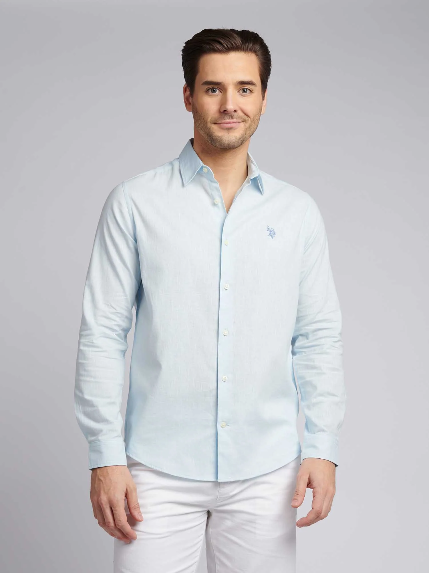 Mens Linen Blend Shirt Ice Water