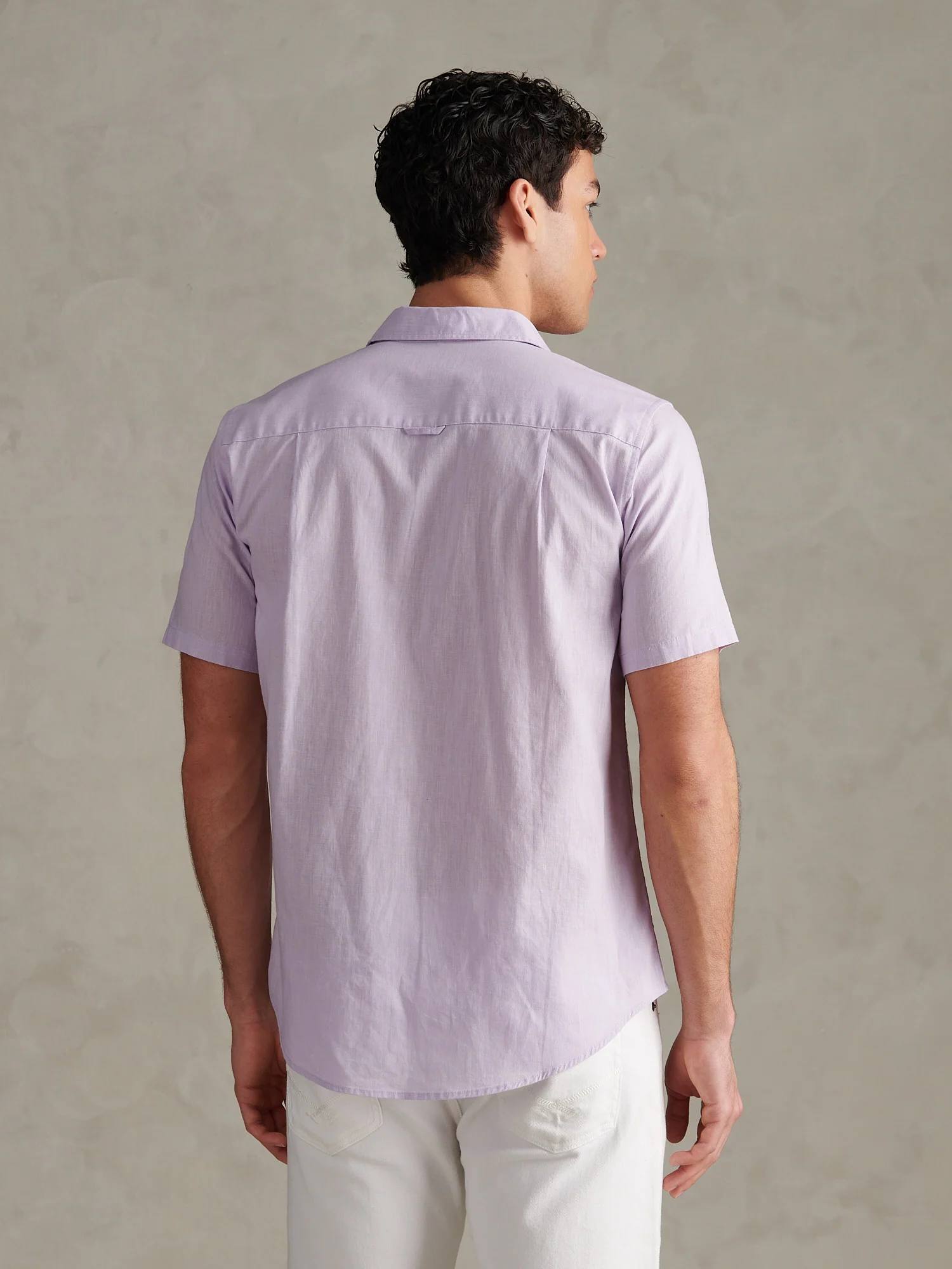 Mens Linen Blend Short Sleeve Shirt Pastel Lilac - Image 4