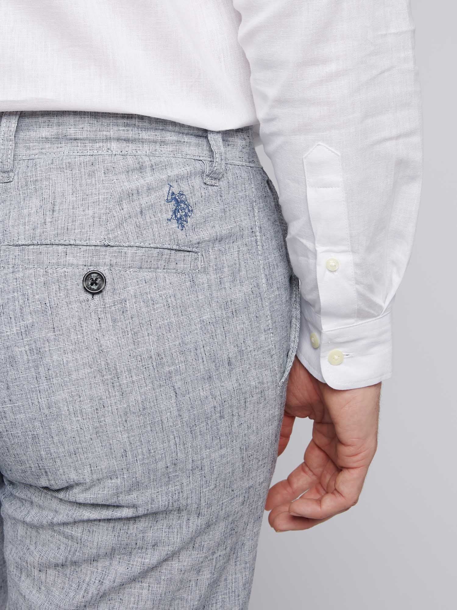 Mens Linen Blend Yarn Dyed Woven Trouser in Dark Sapphire Navy / Moonlight Blue DHM - Image 2