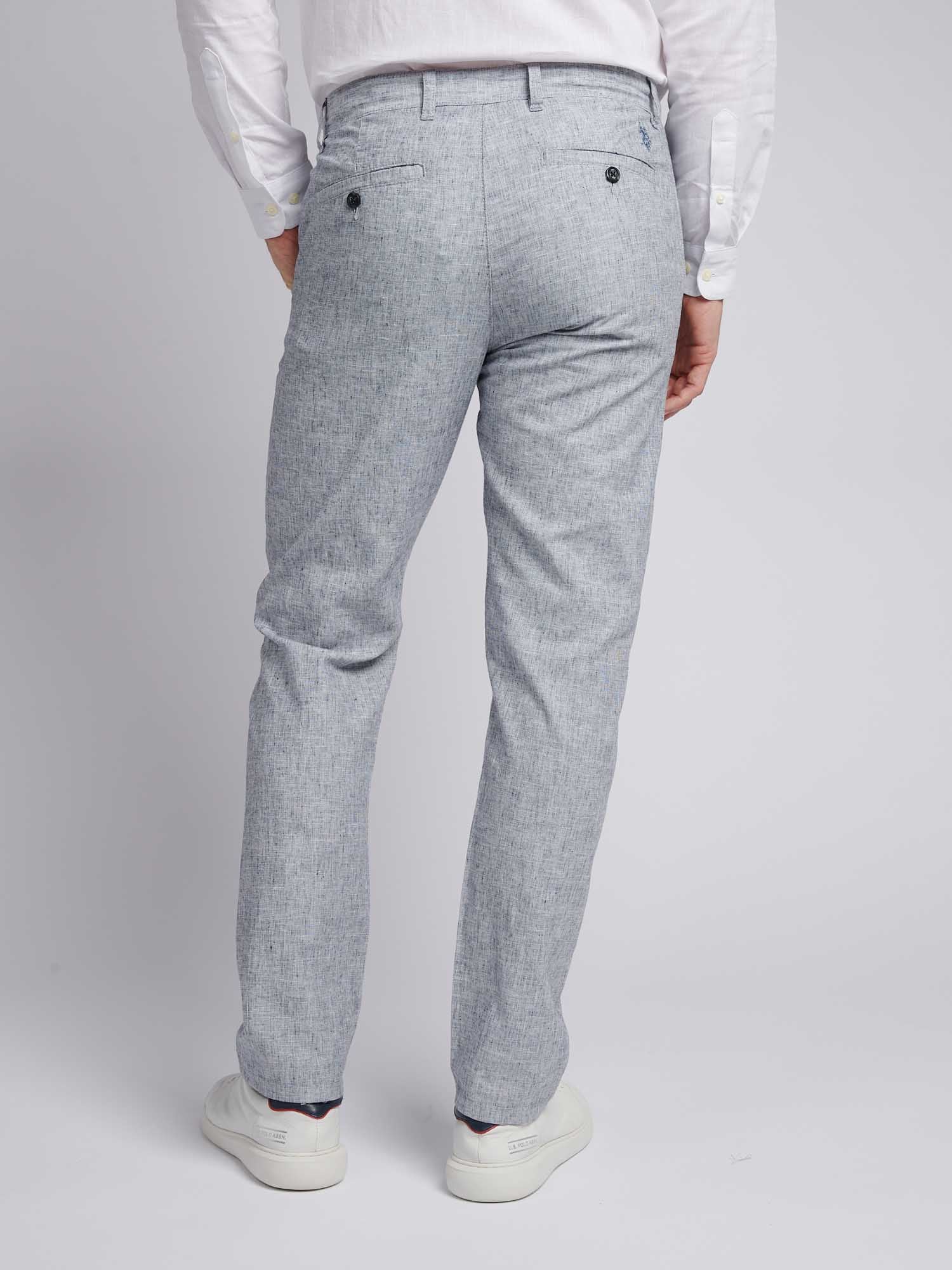 Mens Linen Blend Yarn Dyed Woven Trouser in Dark Sapphire Navy / Moonlight Blue DHM - Image 3
