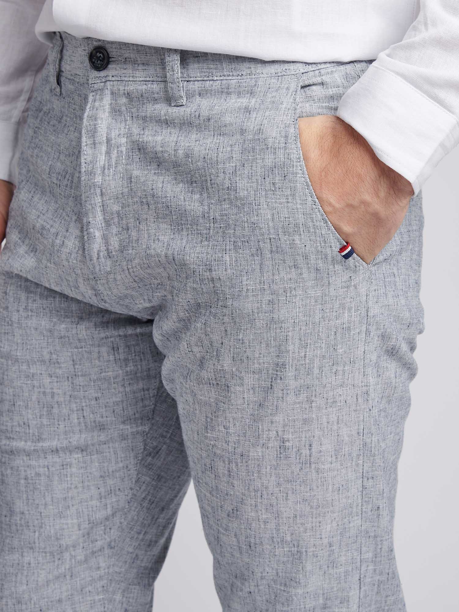 Mens Linen Blend Yarn Dyed Woven Trouser in Dark Sapphire Navy / Moonlight Blue DHM - Image 5