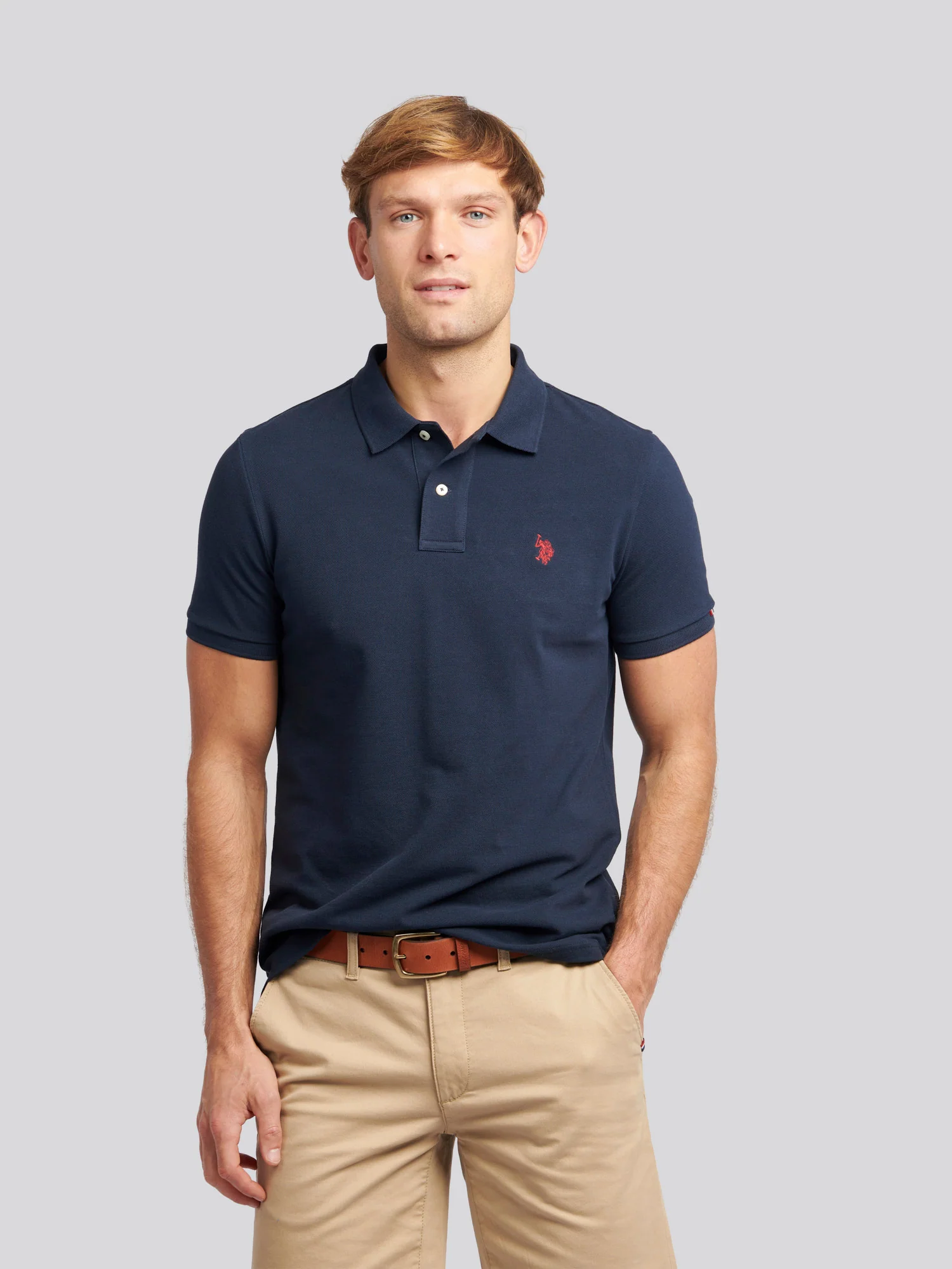 Mens Double Horsemen Polo Shirt Dark Sapphire Navy / Haute Red DHM