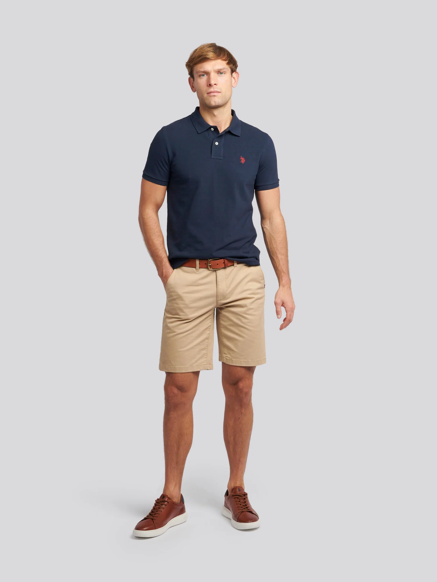 Mens Double Horsemen Polo Shirt Dark Sapphire Navy / Haute Red DHM - Image 3
